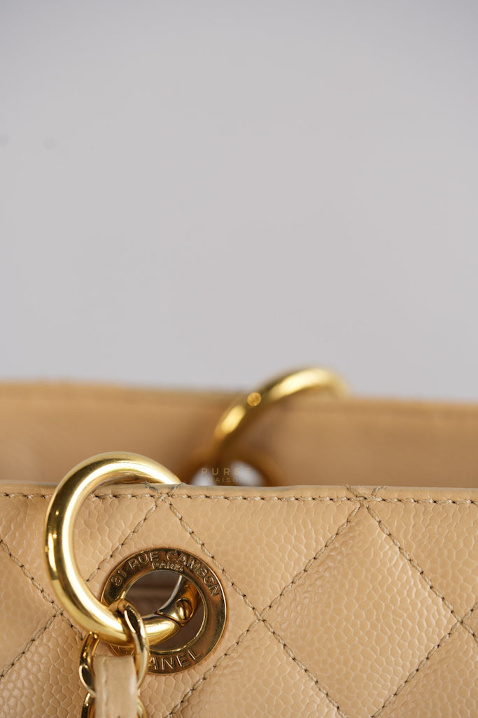 Grand Shopping Tote (GST) in Beige Clair Caviar Leather and Gold Hardware Series 15 | Purse Maison Luxury Bags Shop