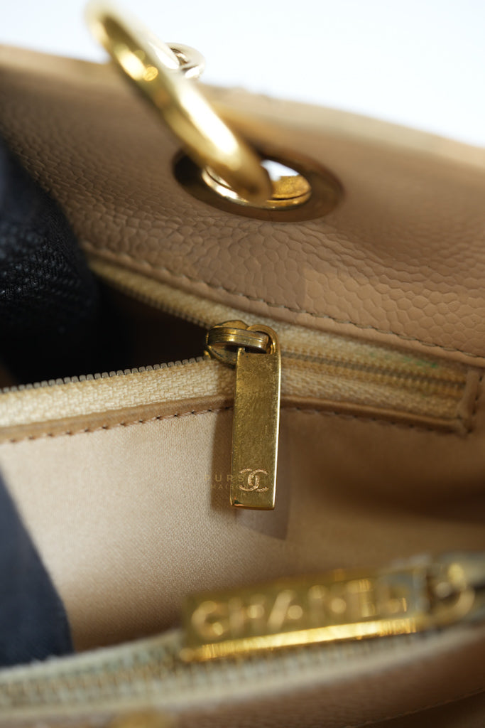 Grand Shopping Tote (GST) in Beige Clair Caviar Leather and Gold Hardware Series 15 | Purse Maison Luxury Bags Shop
