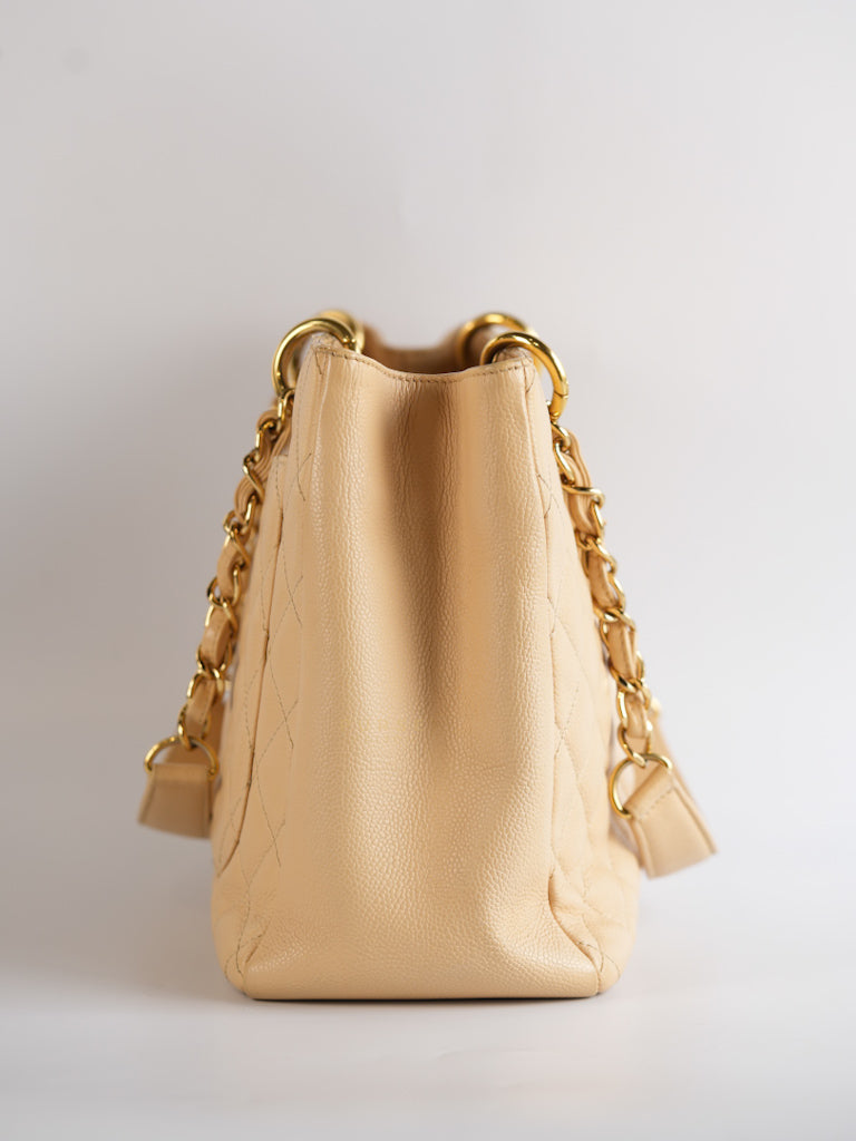 Grand Shopping Tote (GST) in Beige Clair Caviar Leather and Gold Hardware Series 15 | Purse Maison Luxury Bags Shop