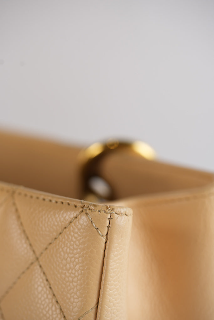 Grand Shopping Tote (GST) in Beige Clair Caviar Leather and Gold Hardware Series 15 | Purse Maison Luxury Bags Shop