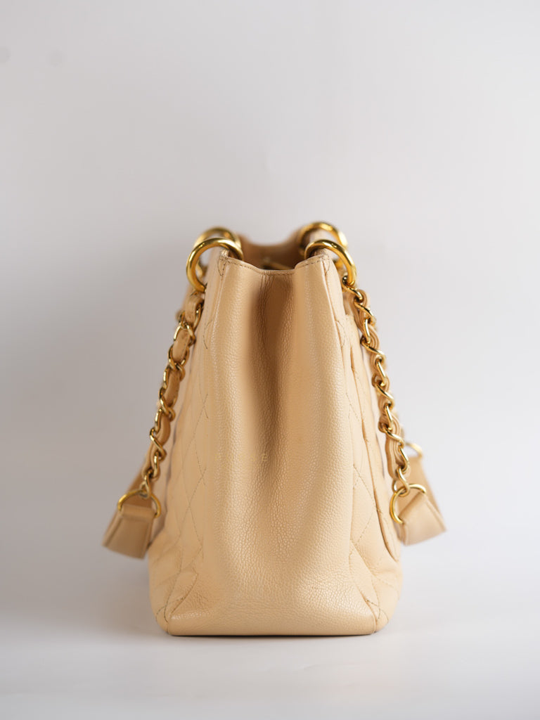Grand Shopping Tote (GST) in Beige Clair Caviar Leather and Gold Hardware Series 15 | Purse Maison Luxury Bags Shop