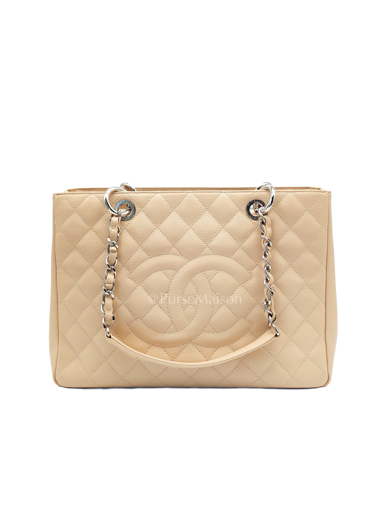 Grand Shopping Tote (GST) in Beige Clair Caviar Leather and Silver Hardware Series 14 | Purse Maison Luxury Bags Shop