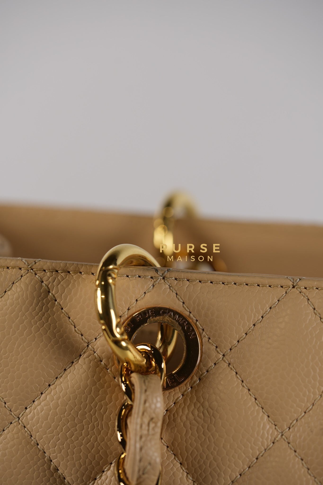 Grand Shopping Tote (GST) in Beige Clair Caviar Leather & Gold Hardware Series 14 | Purse Maison Luxury Bags Shop