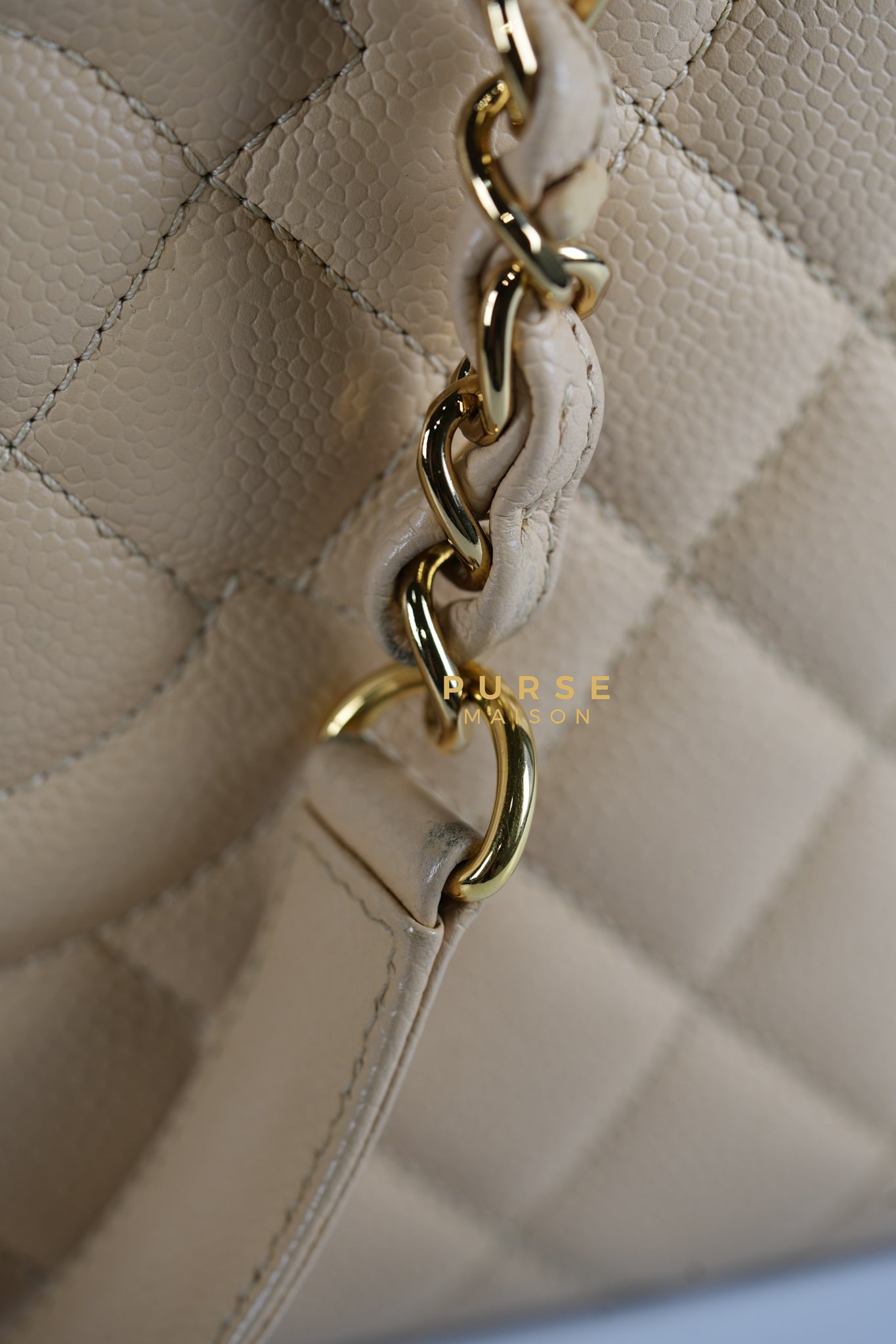 Grand Shopping Tote (GST) in Beige Clair Caviar Leather & Gold Hardware Series 14 | Purse Maison Luxury Bags Shop