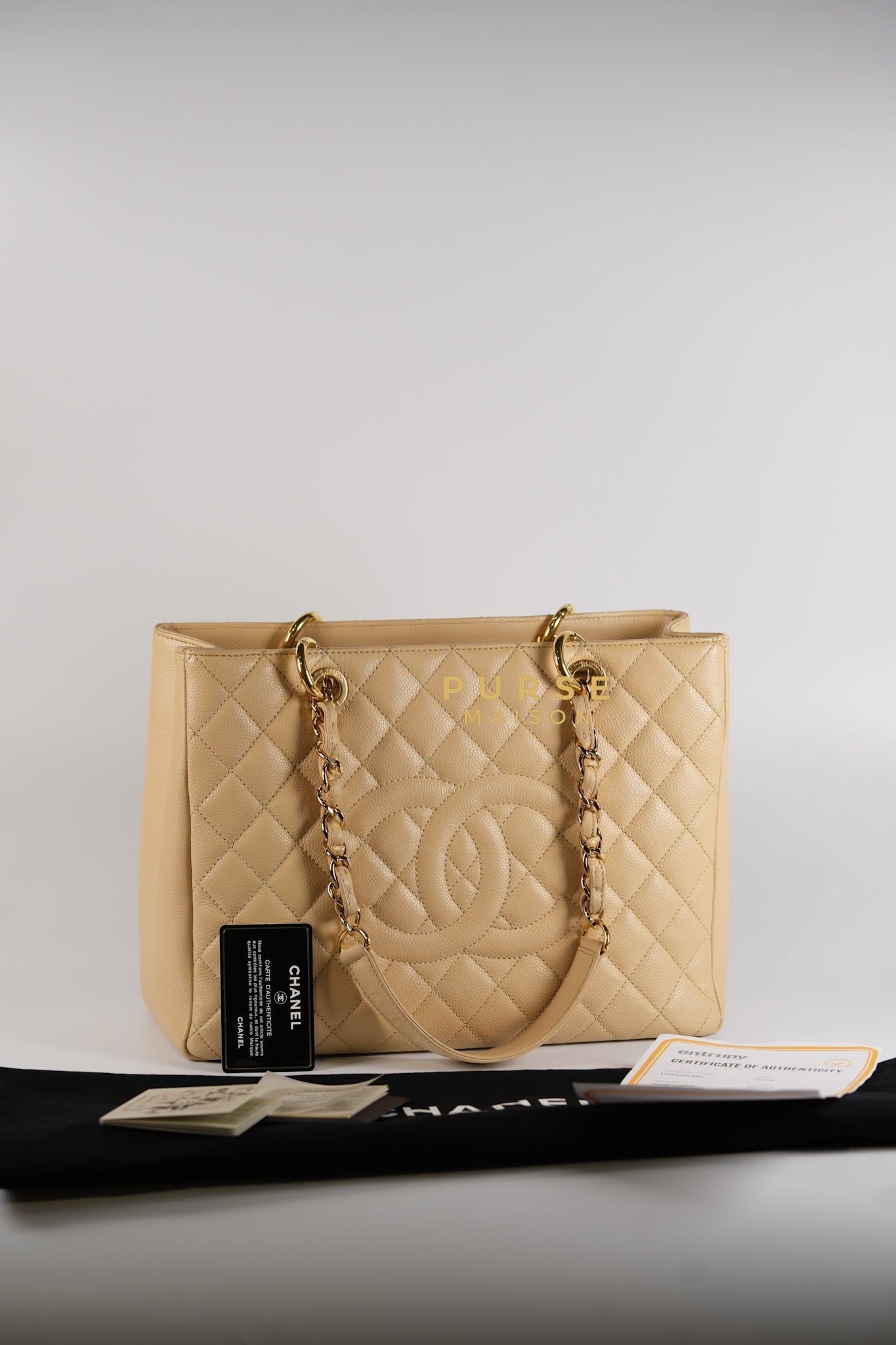 Grand Shopping Tote (GST) in Beige Clair Caviar Leather & Gold Hardware Series 14 | Purse Maison Luxury Bags Shop