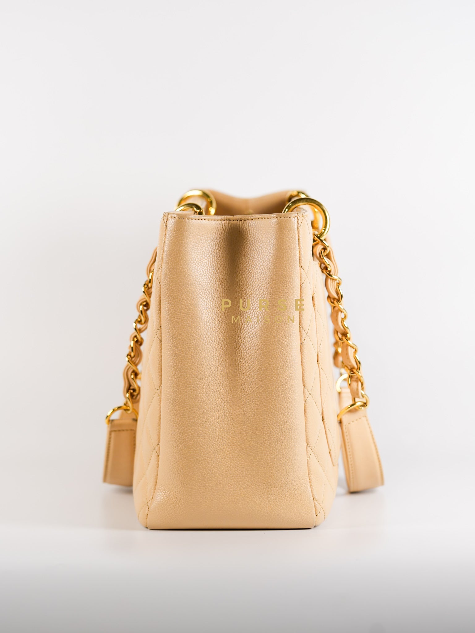 Grand Shopping Tote (GST) in Beige Clair Caviar Leather & Gold Hardware Series 14 | Purse Maison Luxury Bags Shop