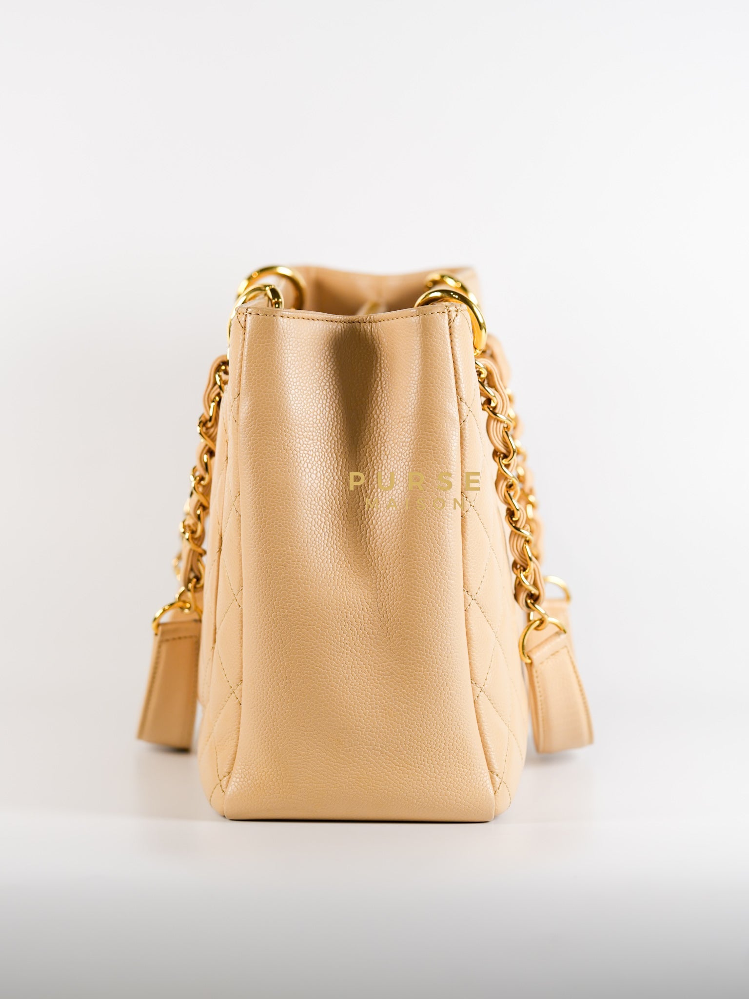 Grand Shopping Tote (GST) in Beige Clair Caviar Leather & Gold Hardware Series 14 | Purse Maison Luxury Bags Shop