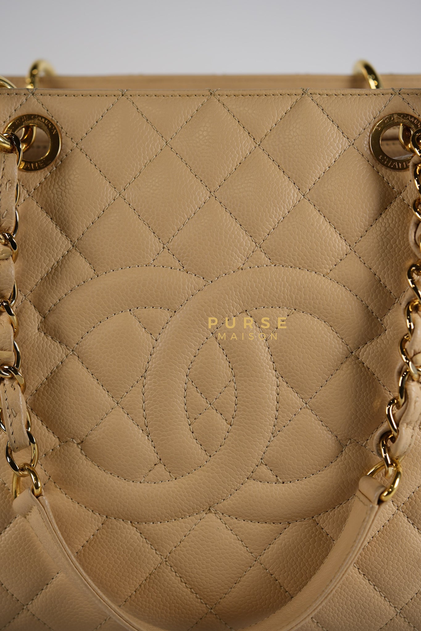 Grand Shopping Tote (GST) in Beige Clair Caviar Leather & Gold Hardware Series 14 | Purse Maison Luxury Bags Shop