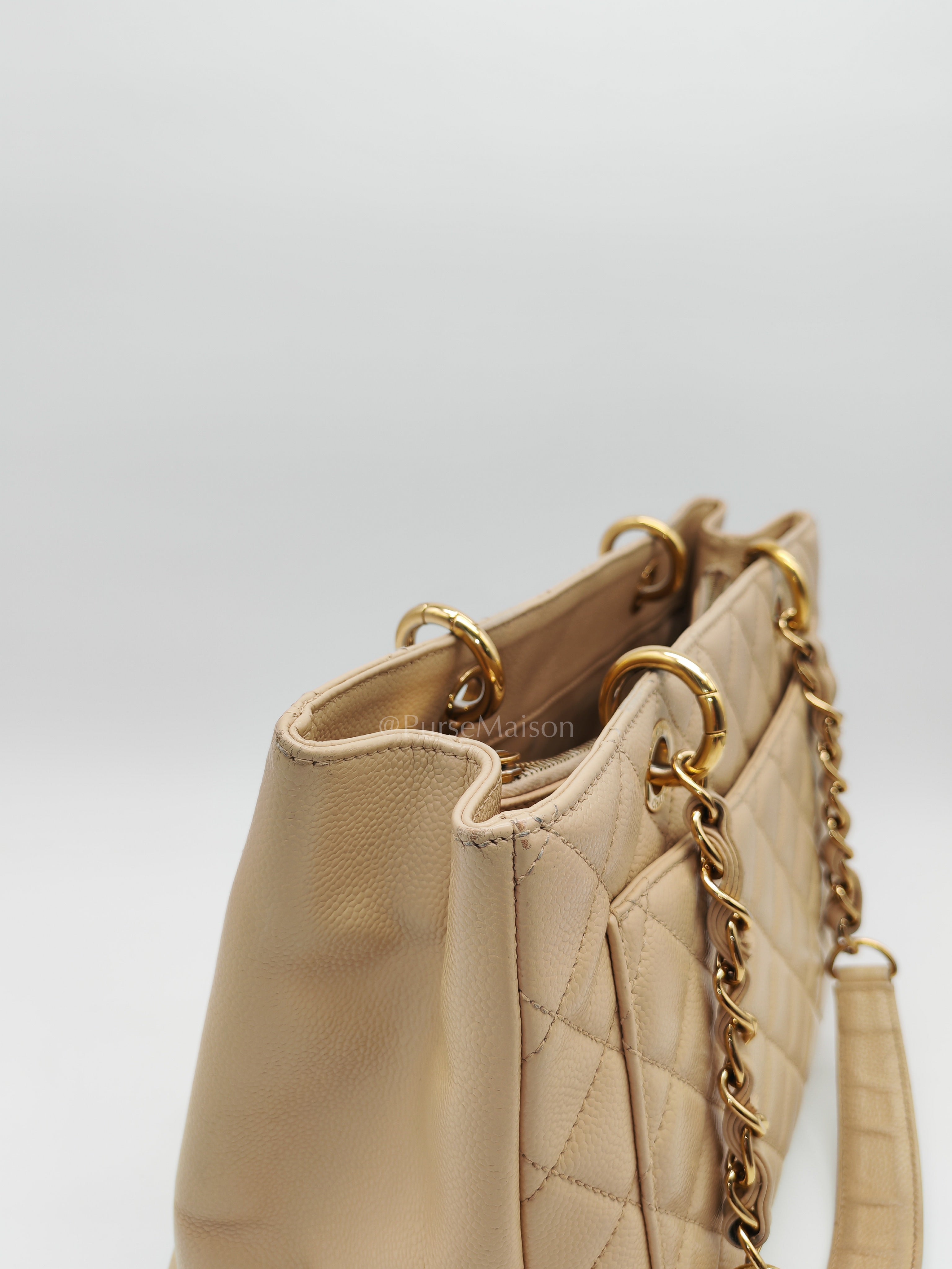 Grand Shopping Tote (GST) In Beige Clair Quilted Caviar Leather Series 16 | Purse Maison Luxury Bags Shop