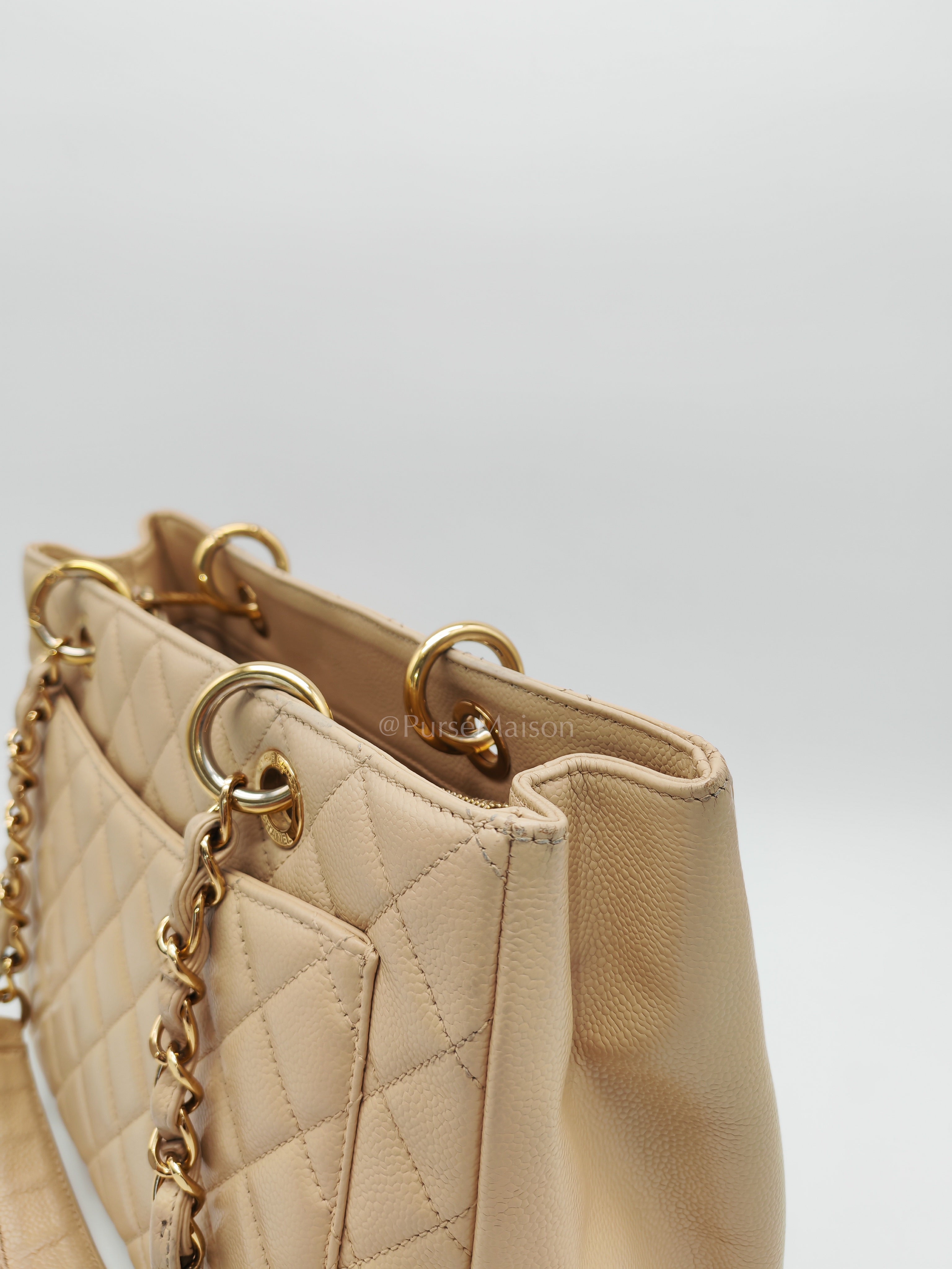 Grand Shopping Tote (GST) In Beige Clair Quilted Caviar Leather Series 16 | Purse Maison Luxury Bags Shop