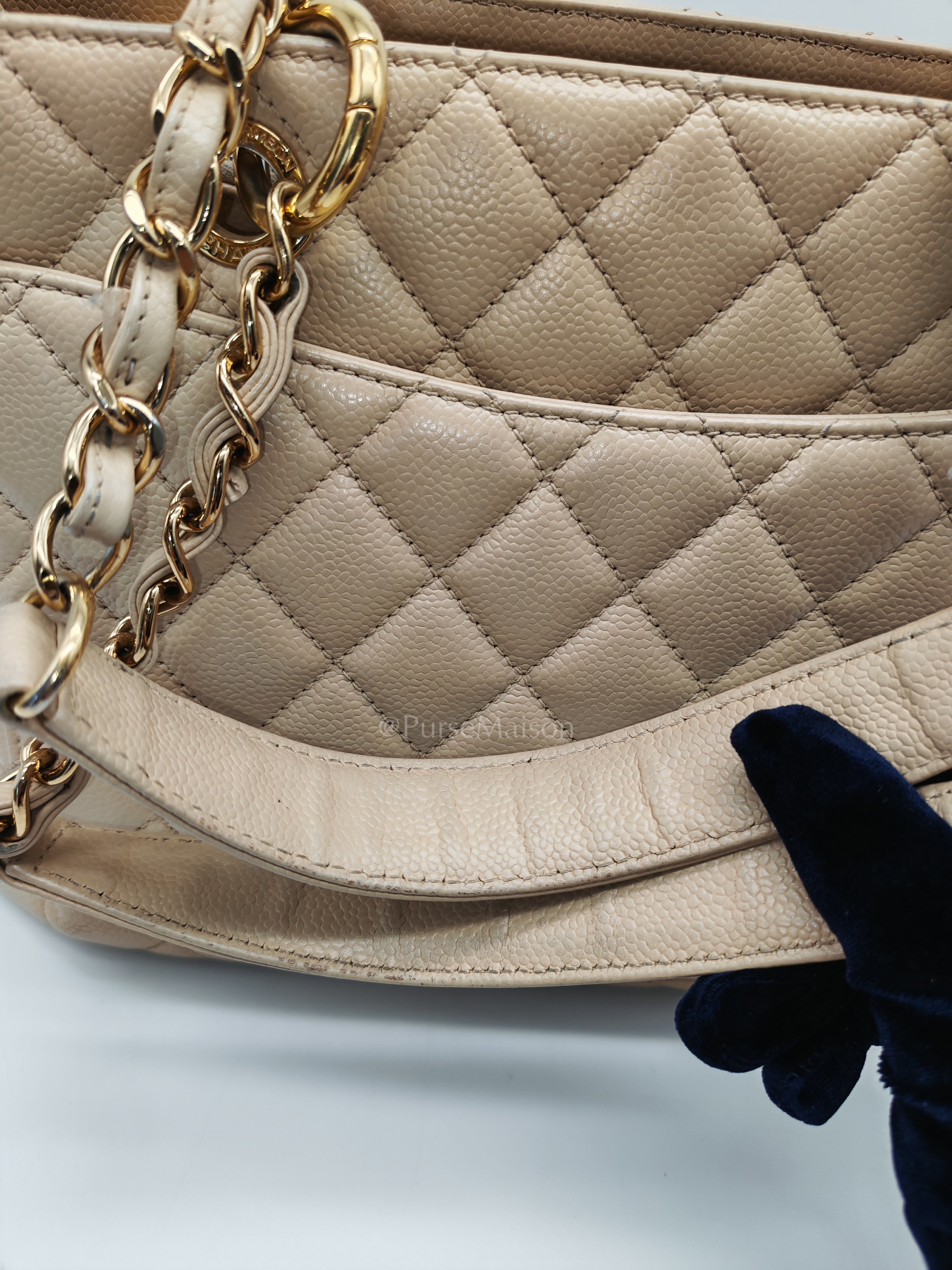 Grand Shopping Tote (GST) In Beige Clair Quilted Caviar Leather Series 16 | Purse Maison Luxury Bags Shop