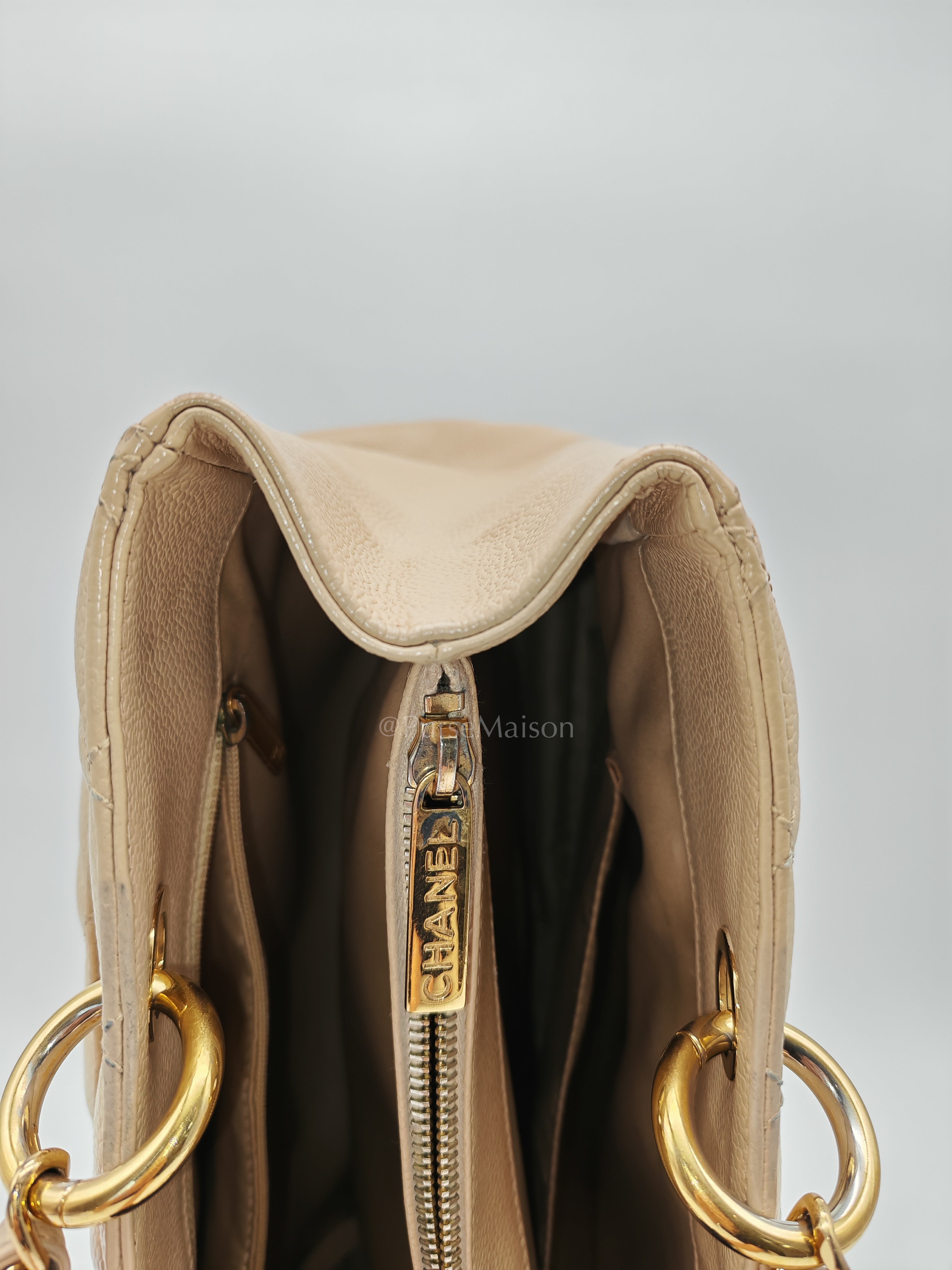 Grand Shopping Tote (GST) In Beige Clair Quilted Caviar Leather Series 16 | Purse Maison Luxury Bags Shop