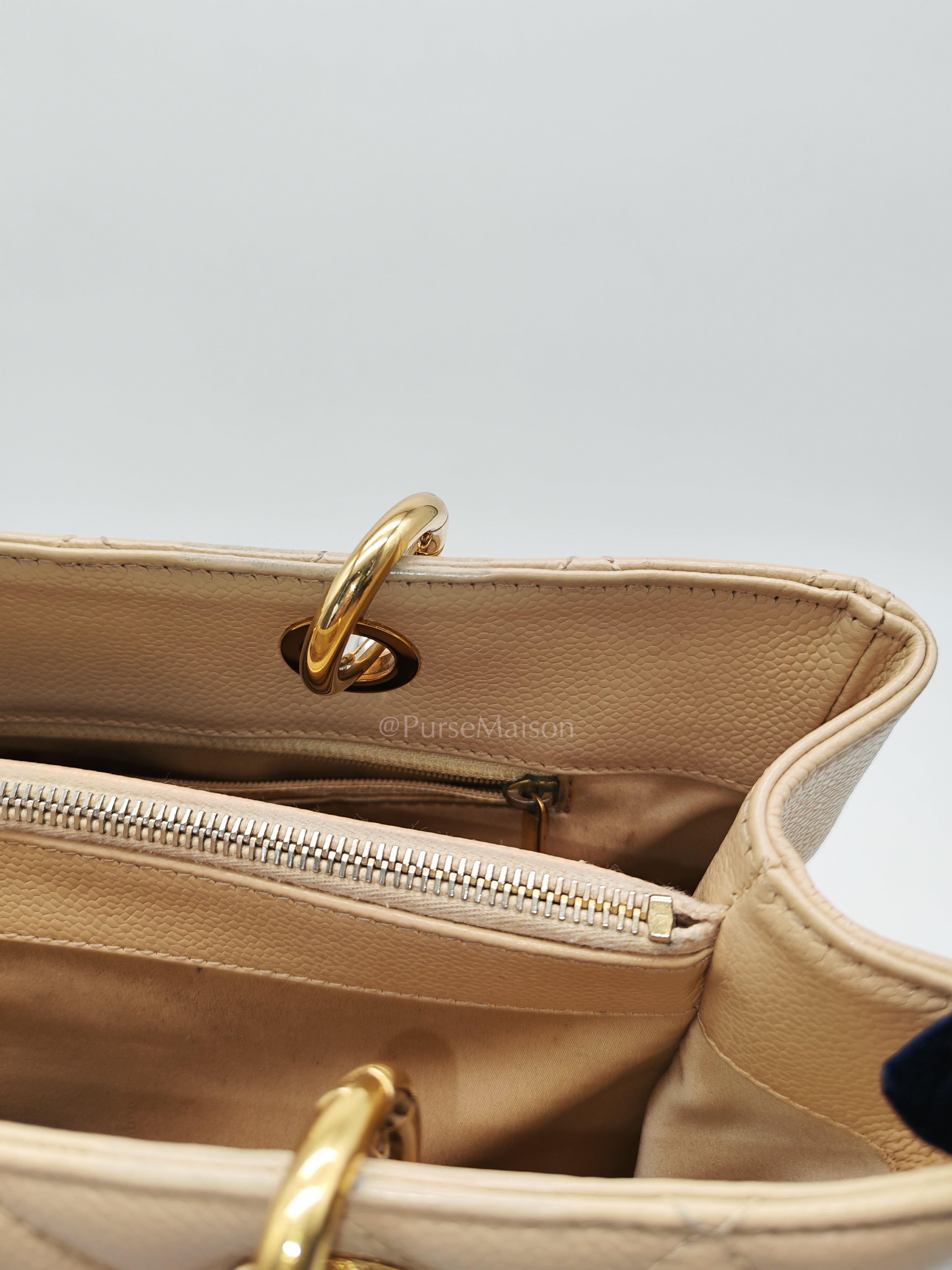 Grand Shopping Tote (GST) In Beige Clair Quilted Caviar Leather Series 16 | Purse Maison Luxury Bags Shop