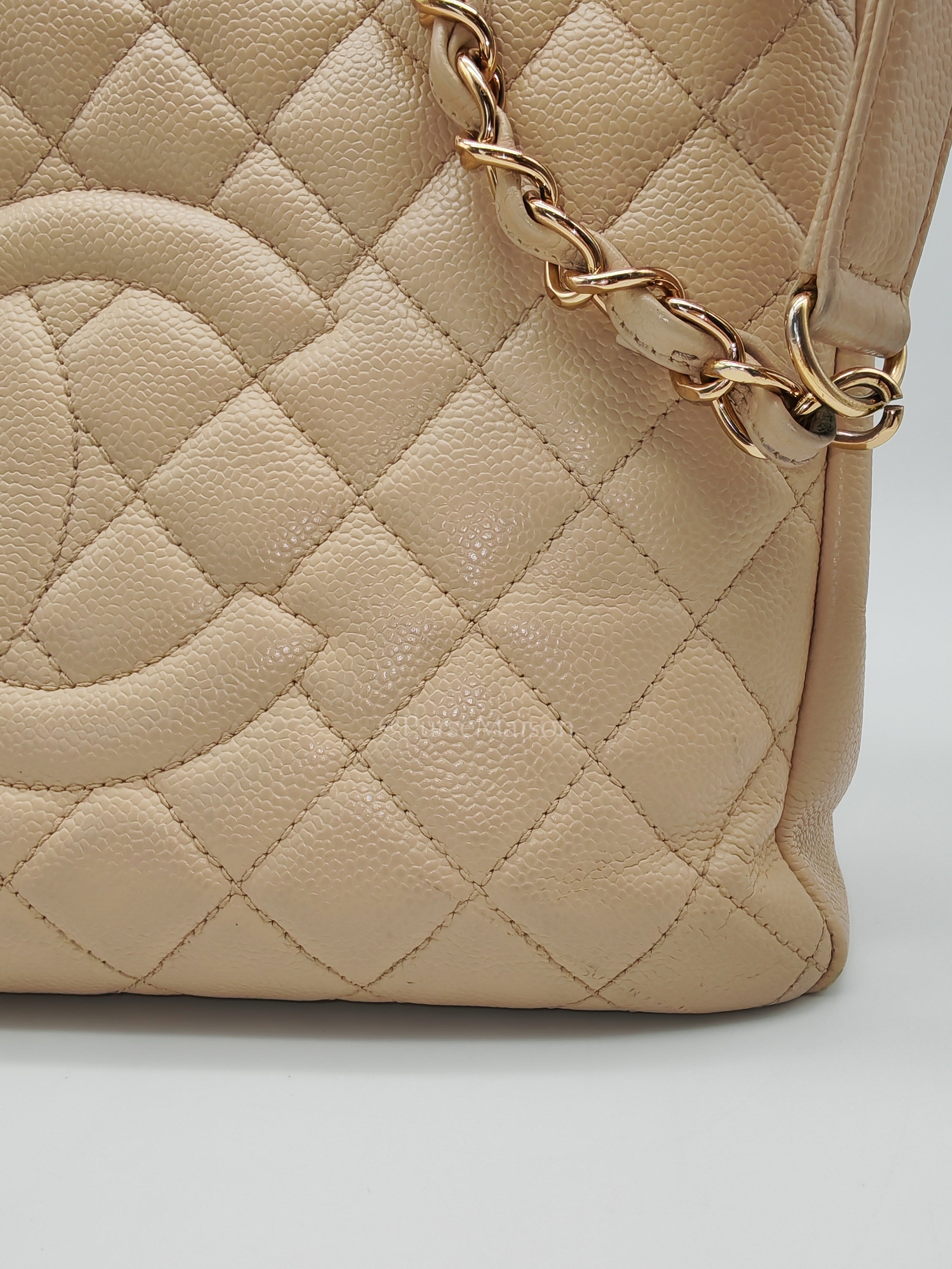 Grand Shopping Tote (GST) In Beige Clair Quilted Caviar Leather Series 16 | Purse Maison Luxury Bags Shop