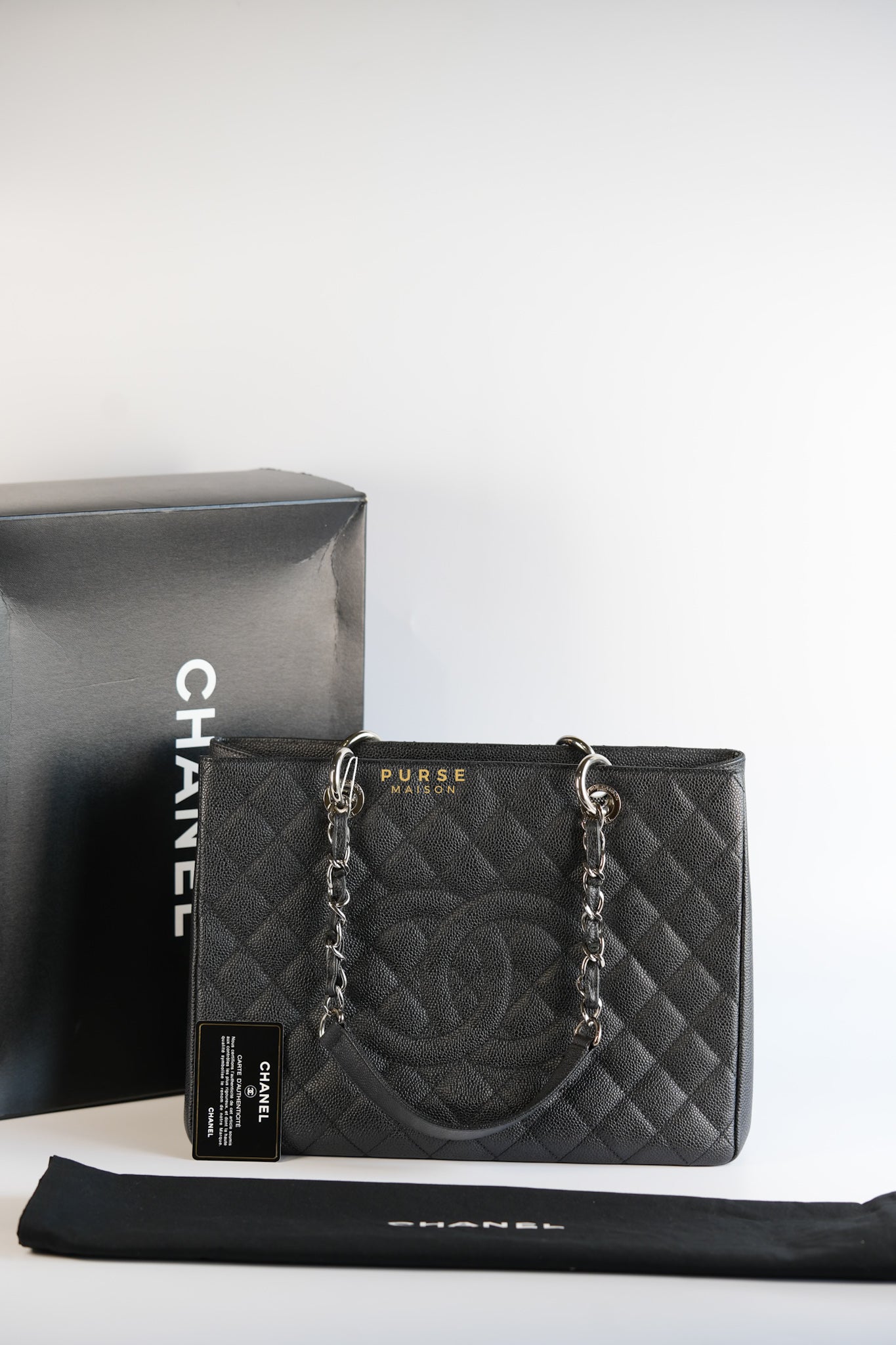 Grand Shopping Tote (GST) in Black Caviar Leather & Silver Hardware Series 17 | Purse Maison Luxury Bags Shop