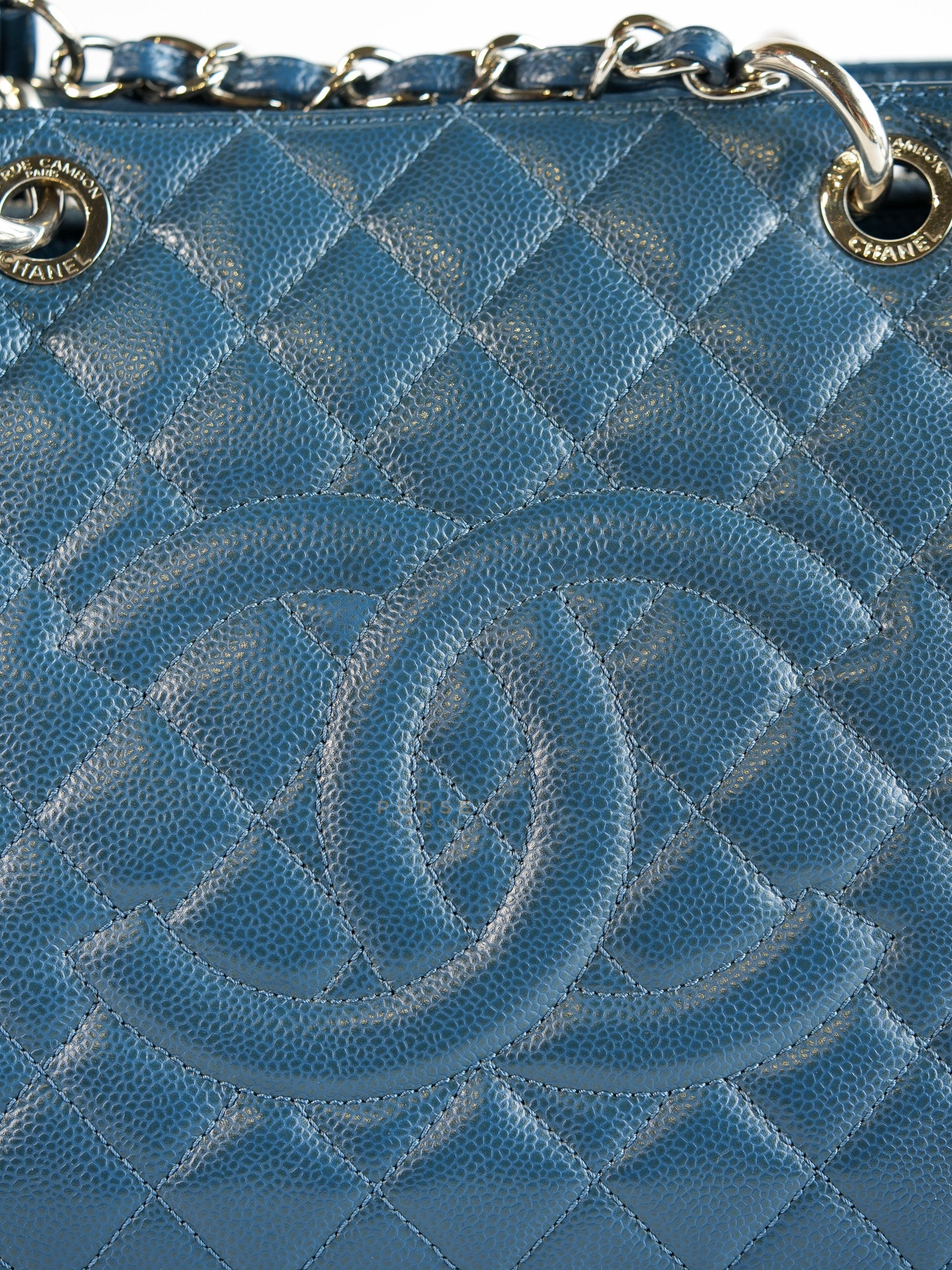Grand Shopping Tote (GST) in Blue Quilted Caviar Leather and Silver Hardware Series 17 | Purse Maison Luxury Bags Shop