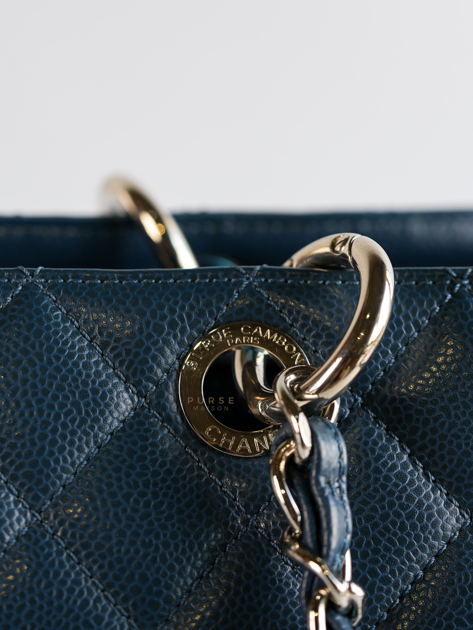 Grand Shopping Tote (GST) in Blue Quilted Caviar Leather and Silver Hardware Series 17 | Purse Maison Luxury Bags Shop