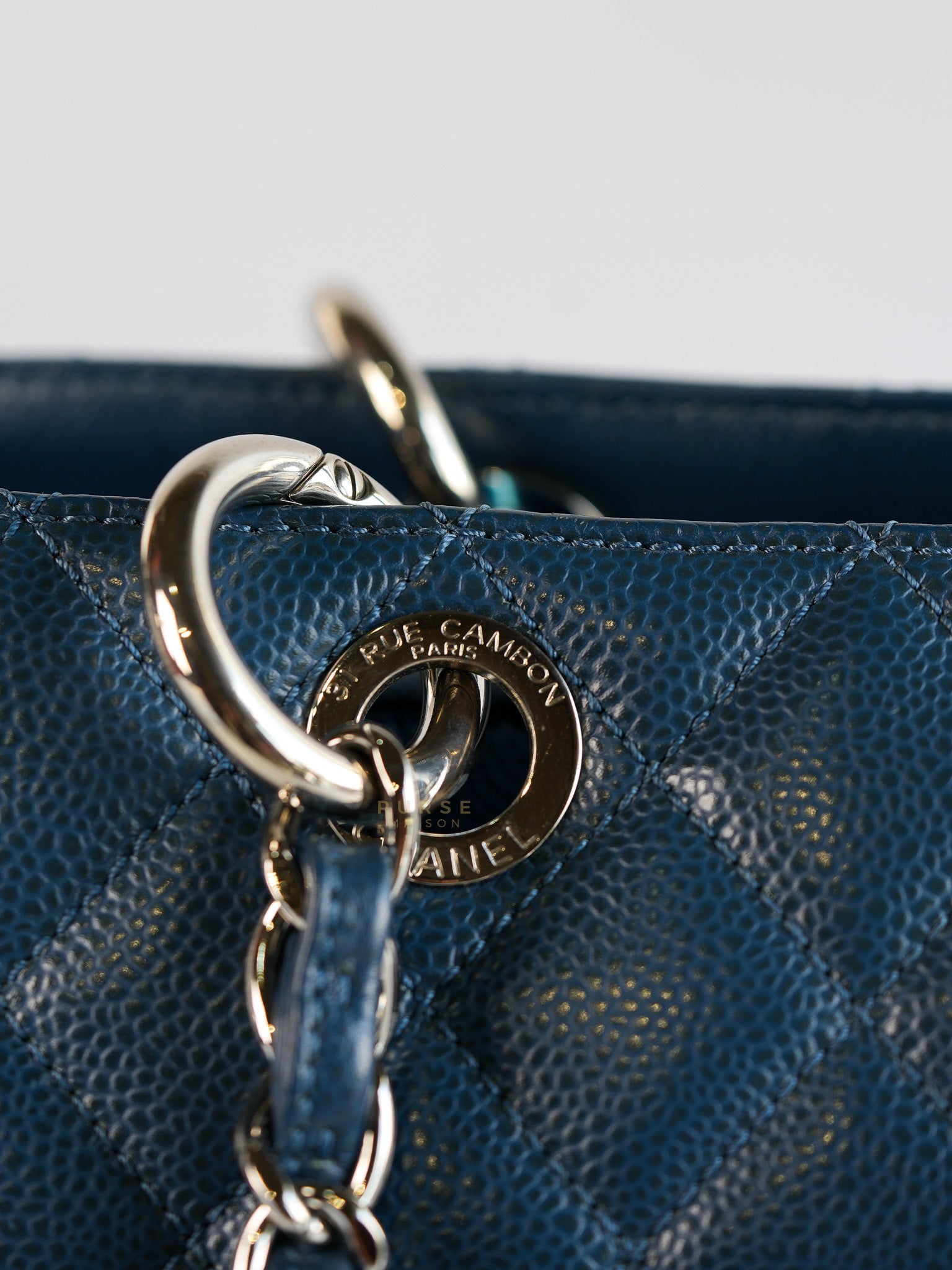 Grand Shopping Tote (GST) in Blue Quilted Caviar Leather and Silver Hardware Series 17 | Purse Maison Luxury Bags Shop