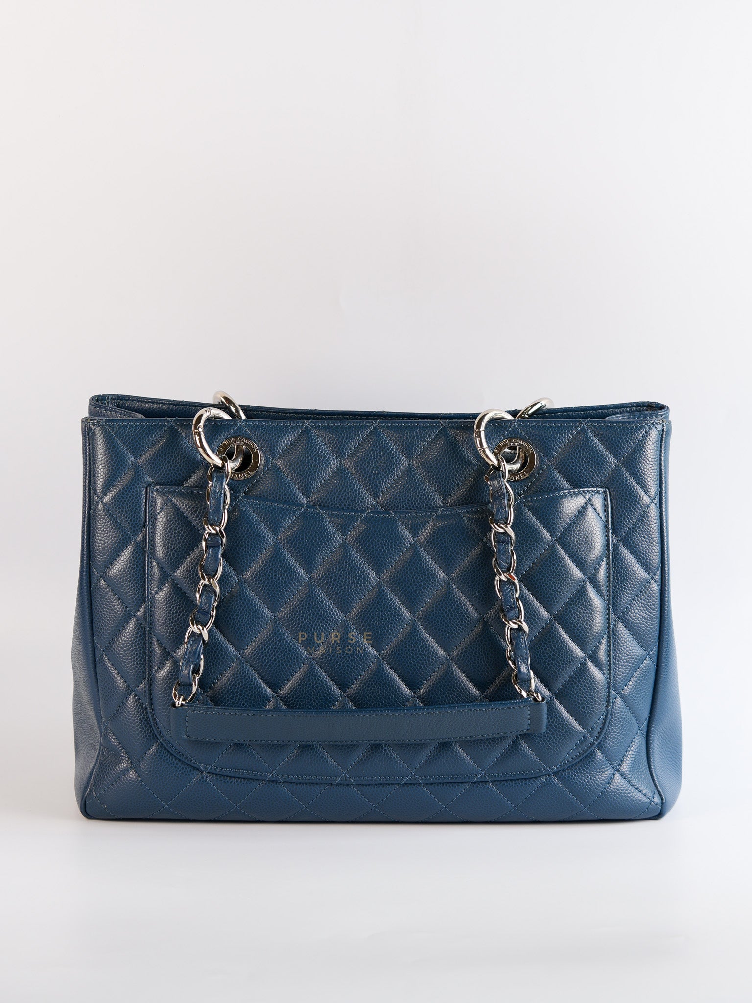 Grand Shopping Tote (GST) in Blue Quilted Caviar Leather and Silver Hardware Series 17 | Purse Maison Luxury Bags Shop