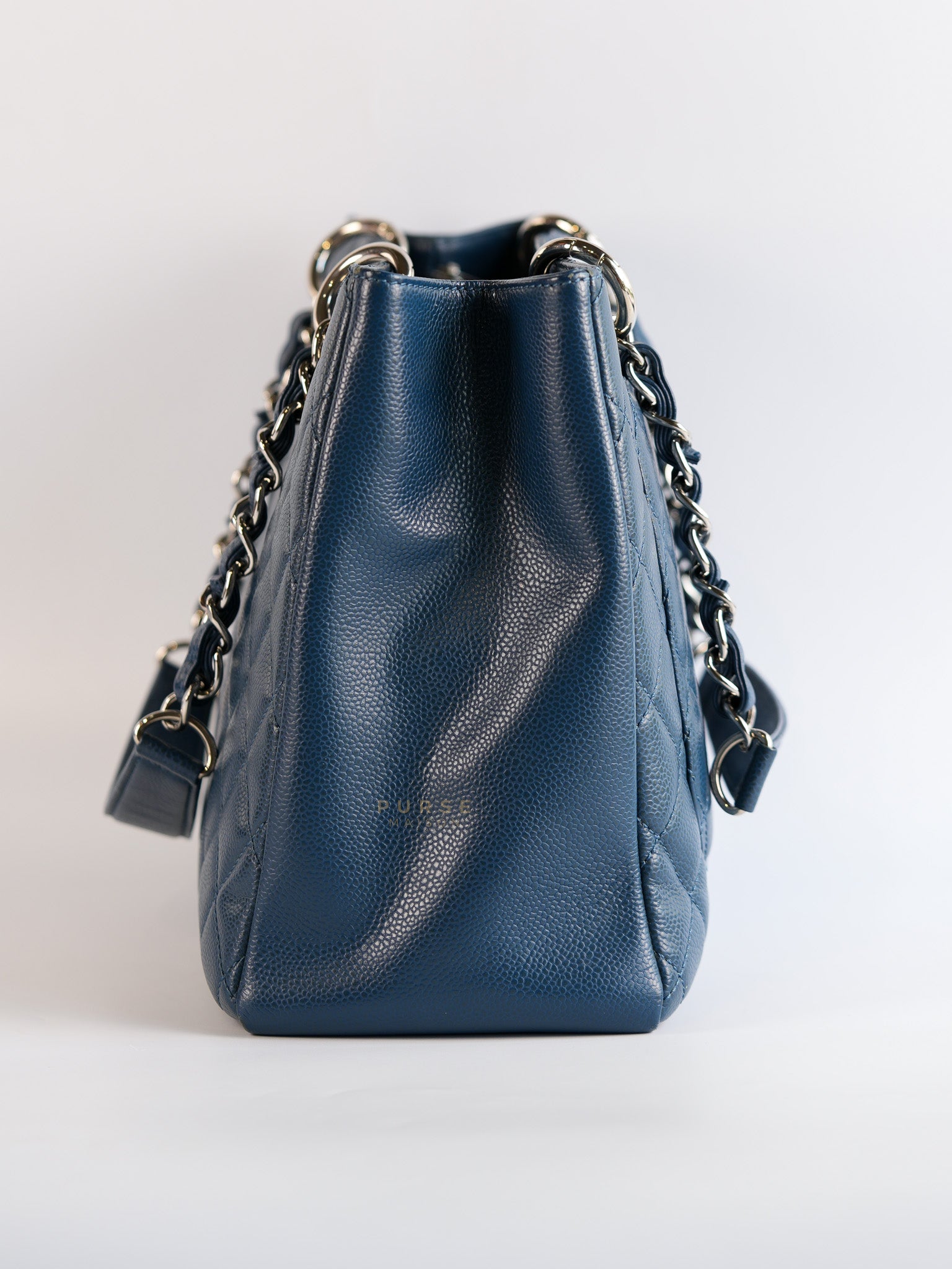Grand Shopping Tote (GST) in Blue Quilted Caviar Leather and Silver Hardware Series 17 | Purse Maison Luxury Bags Shop