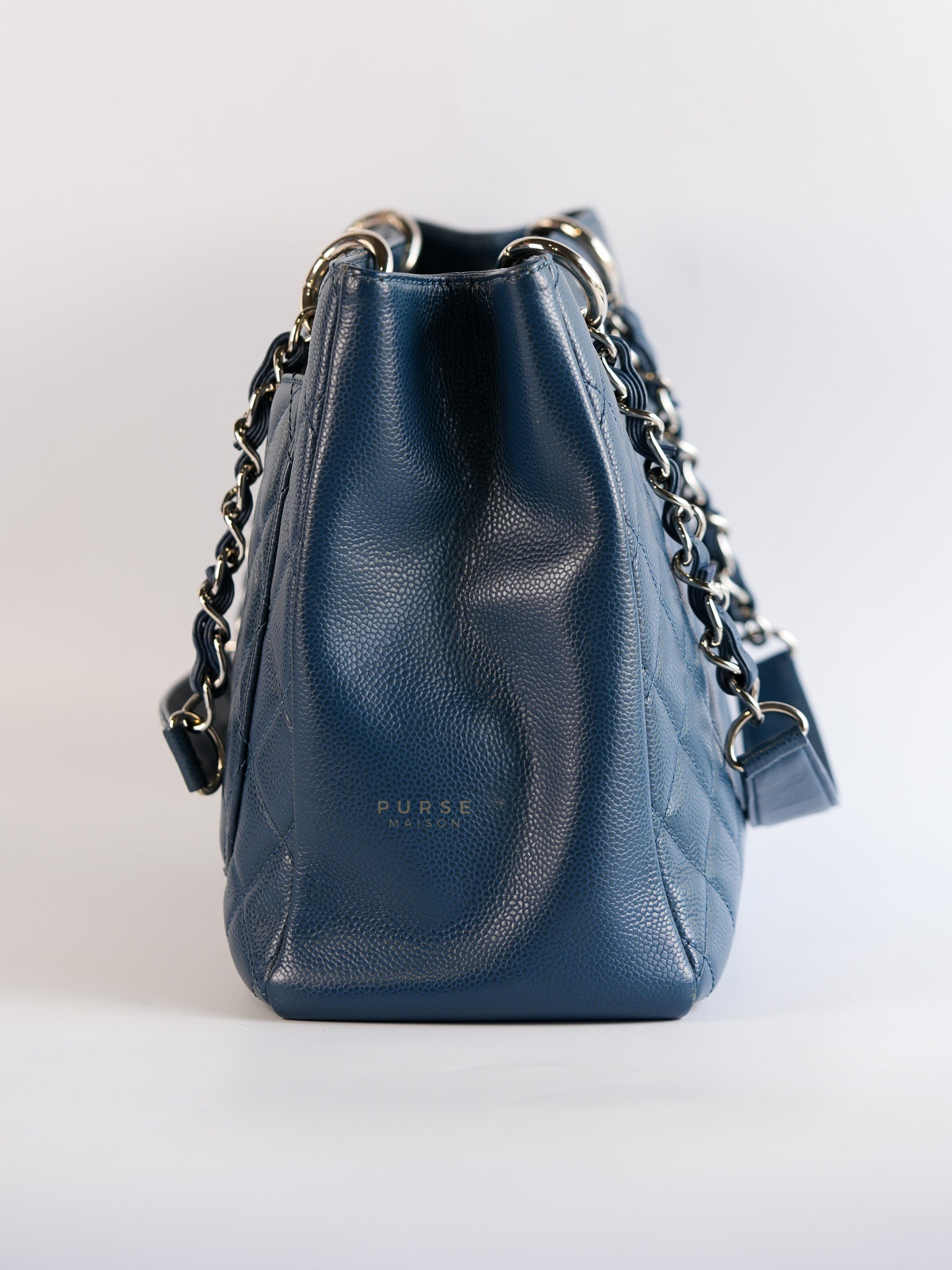 Grand Shopping Tote (GST) in Blue Quilted Caviar Leather and Silver Hardware Series 17 | Purse Maison Luxury Bags Shop