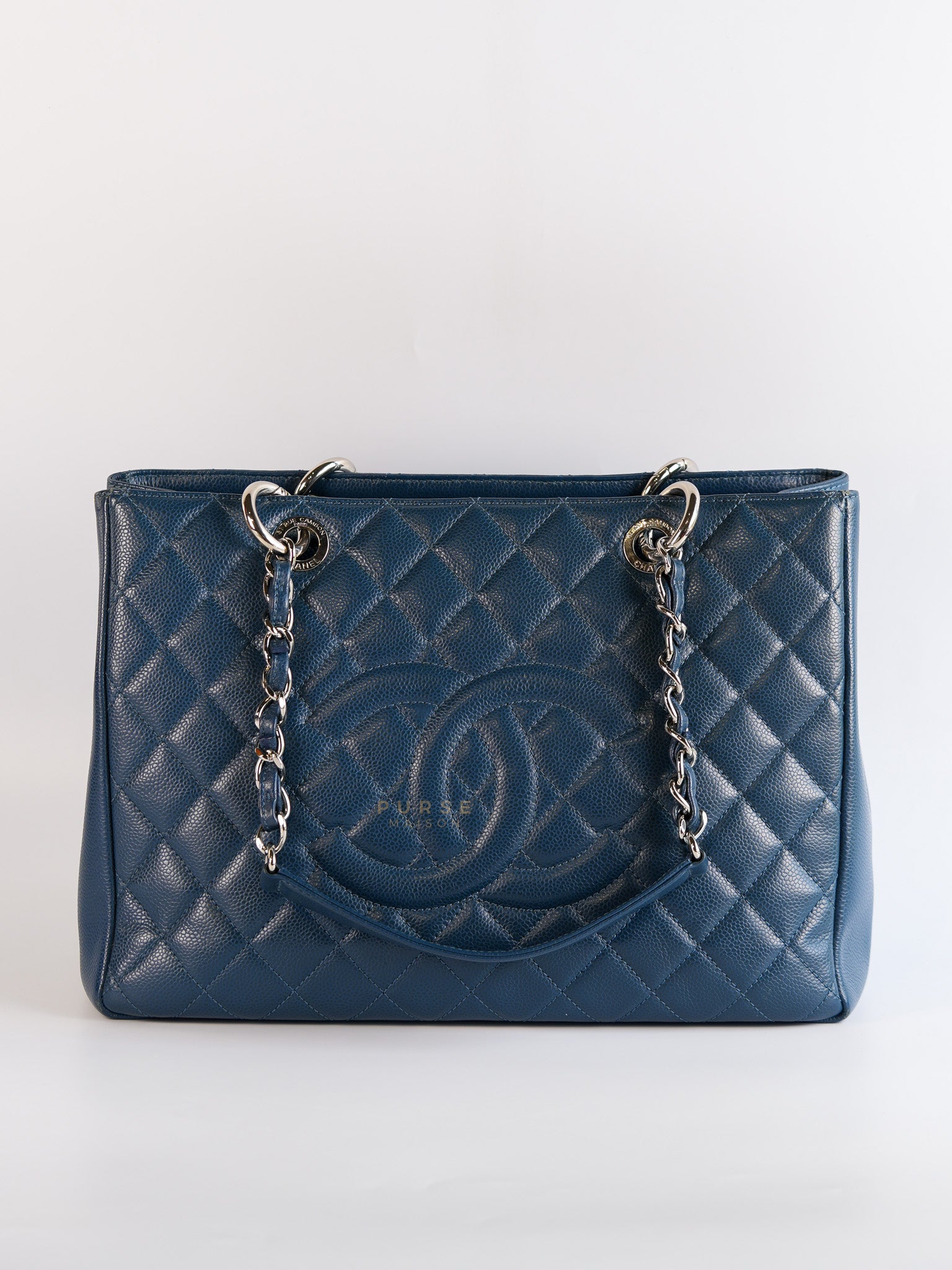 Grand Shopping Tote (GST) in Blue Quilted Caviar Leather and Silver Hardware Series 17 | Purse Maison Luxury Bags Shop