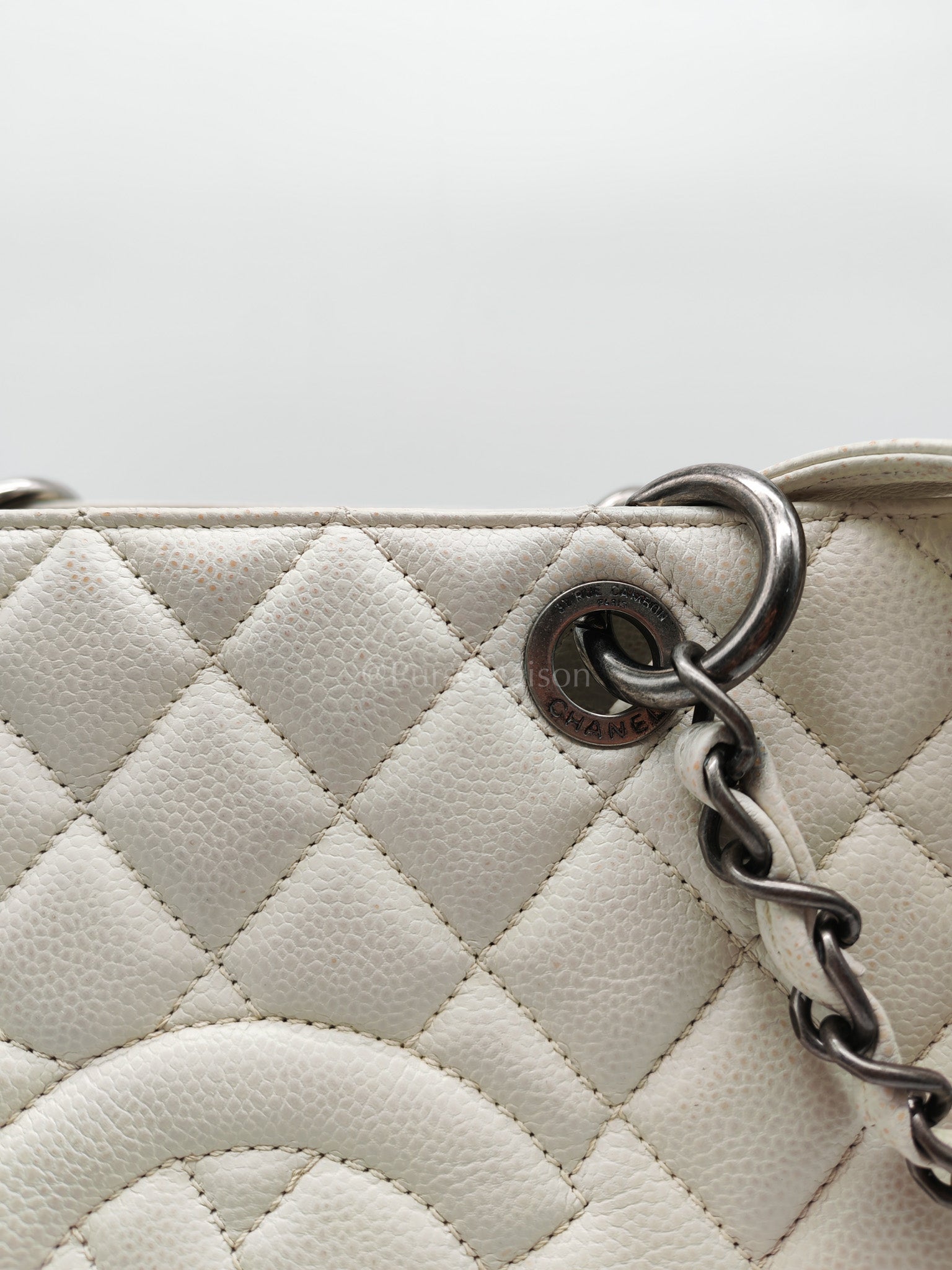 Grand Shopping Tote GST in White Caviar Leather and Ruthenium Hardware Series 13 | Purse Maison Luxury Bags Shop
