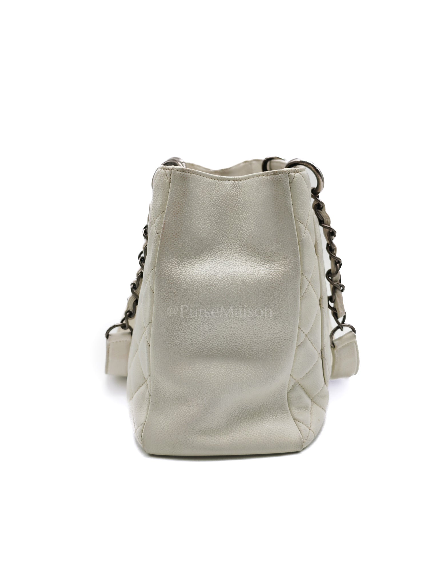 Grand Shopping Tote GST in White Caviar Leather and Ruthenium Hardware Series 13 | Purse Maison Luxury Bags Shop