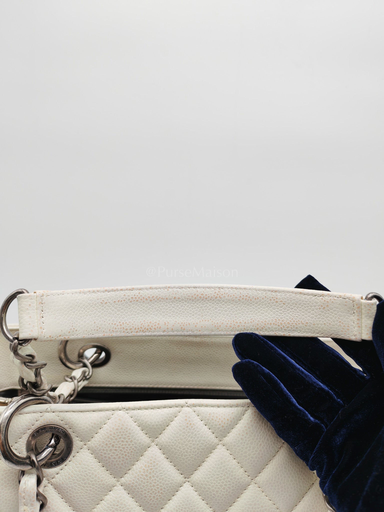 Grand Shopping Tote GST in White Caviar Leather and Ruthenium Hardware Series 13 | Purse Maison Luxury Bags Shop