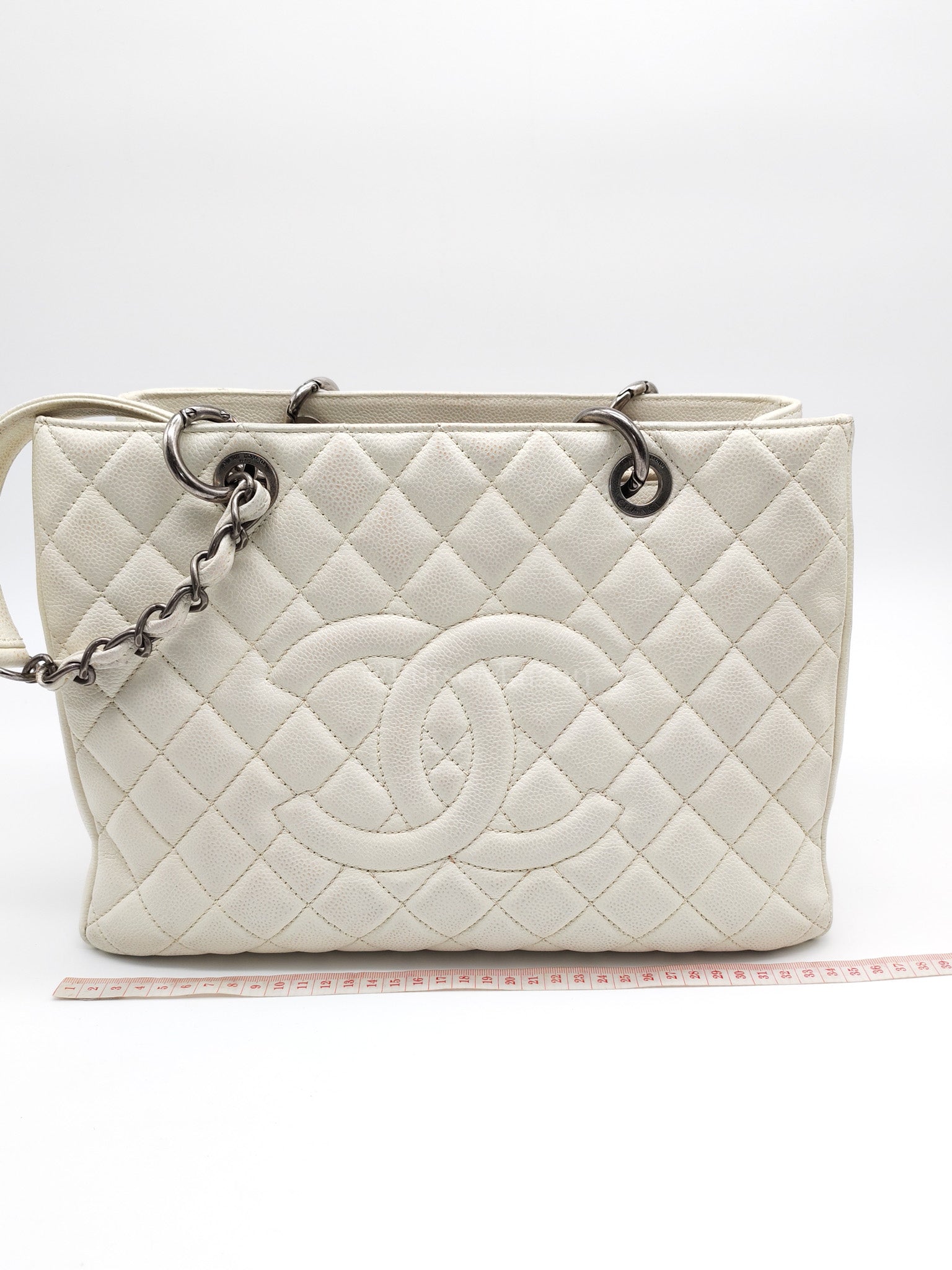 Grand Shopping Tote GST in White Caviar Leather and Ruthenium Hardware Series 13 | Purse Maison Luxury Bags Shop
