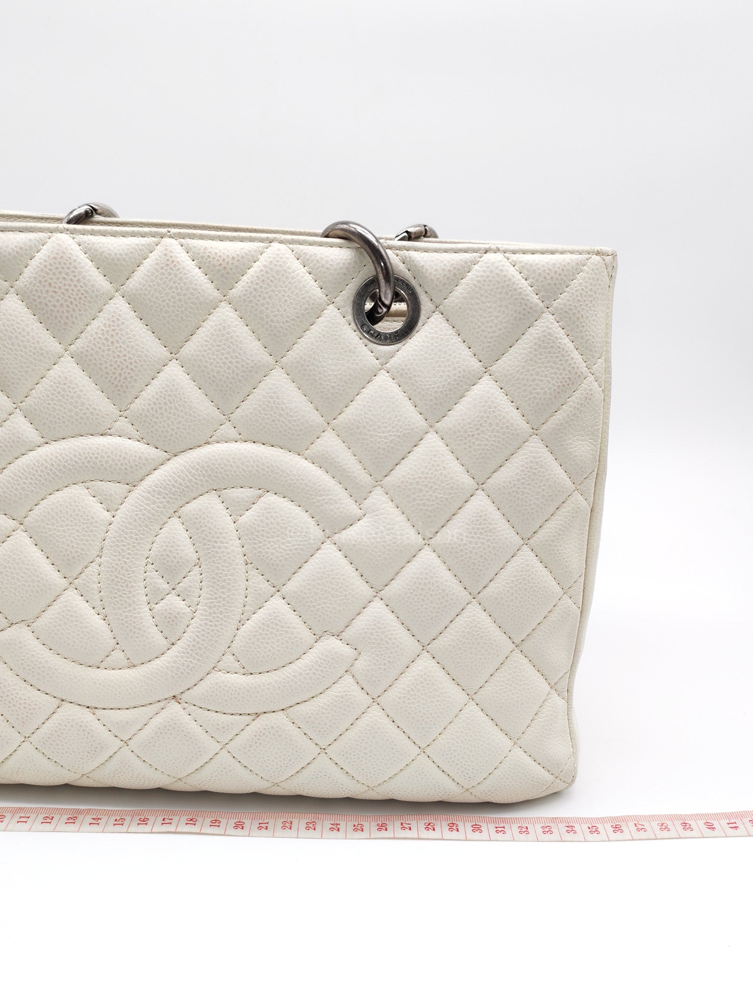 Grand Shopping Tote GST in White Caviar Leather and Ruthenium Hardware Series 13 | Purse Maison Luxury Bags Shop