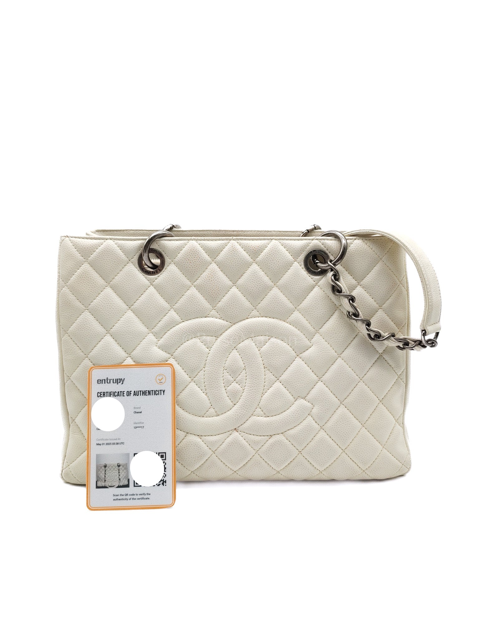 Grand Shopping Tote GST in White Caviar Leather and Ruthenium Hardware Series 13 | Purse Maison Luxury Bags Shop