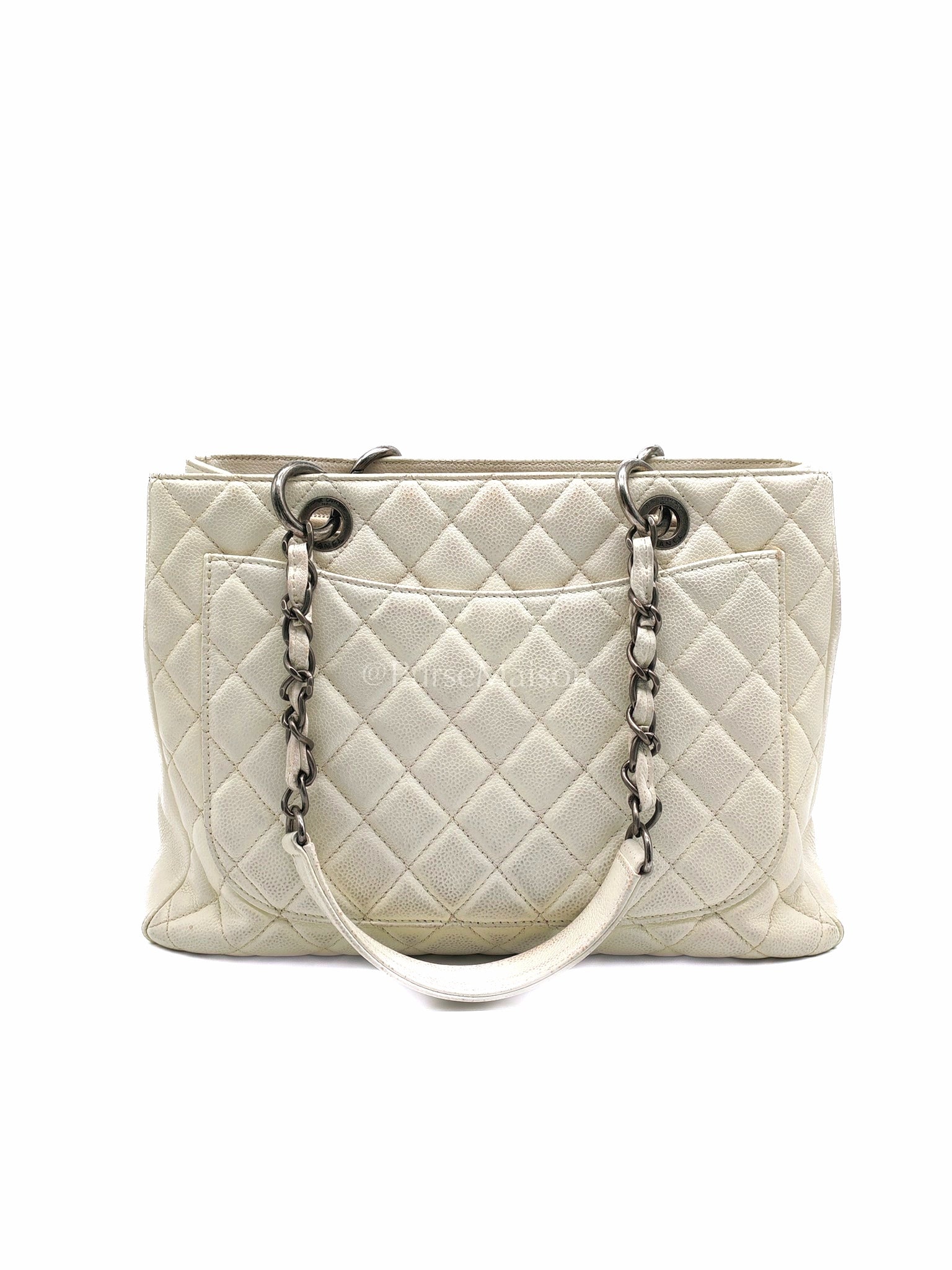 Grand Shopping Tote GST in White Caviar Leather and Ruthenium Hardware Series 13 | Purse Maison Luxury Bags Shop