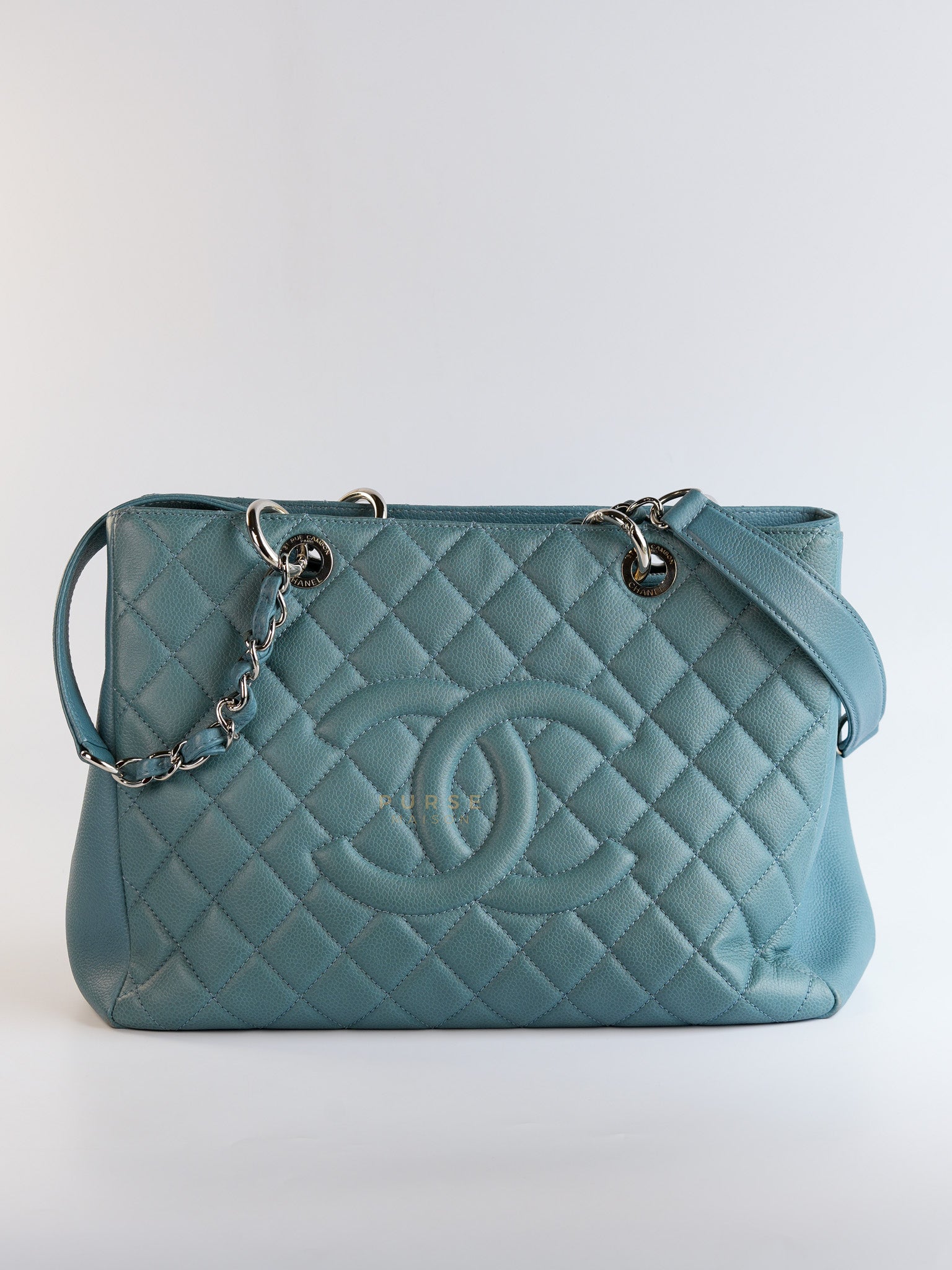 Grand Shopping Tote(GST) in Slate Blue Silver Hardware Series 14 | Purse Maison Luxury Bags Shop