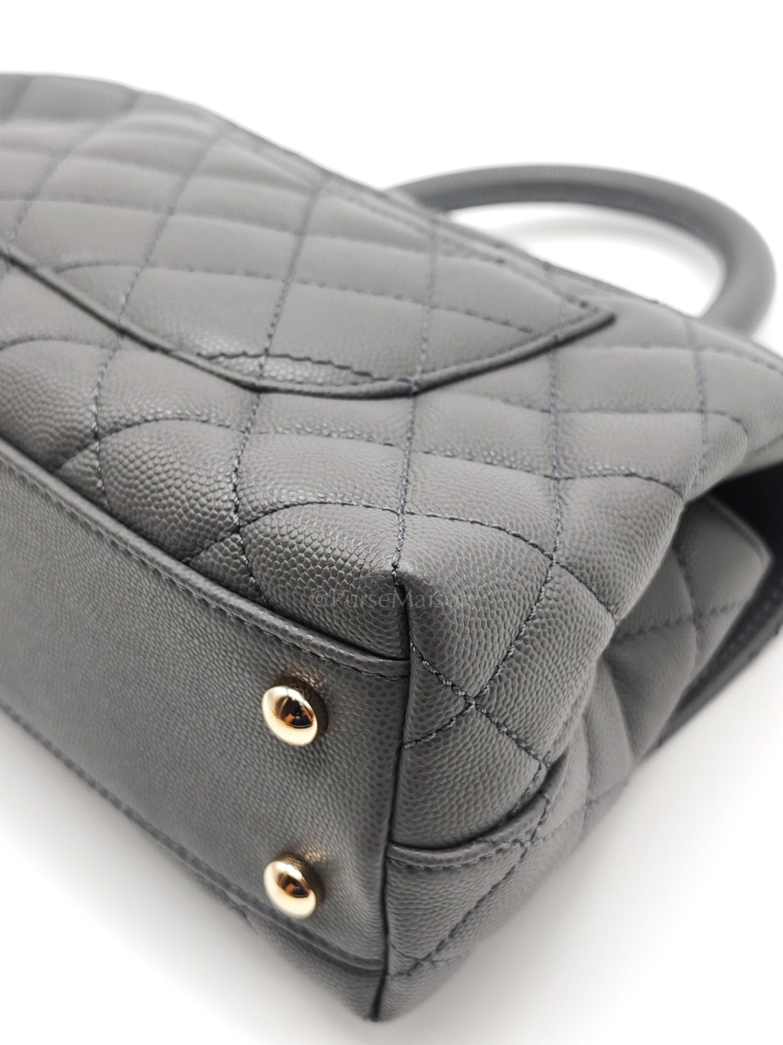 Coco Handle Small in Gray Quilted Caviar Leather & Light Gold Hardware Microchip