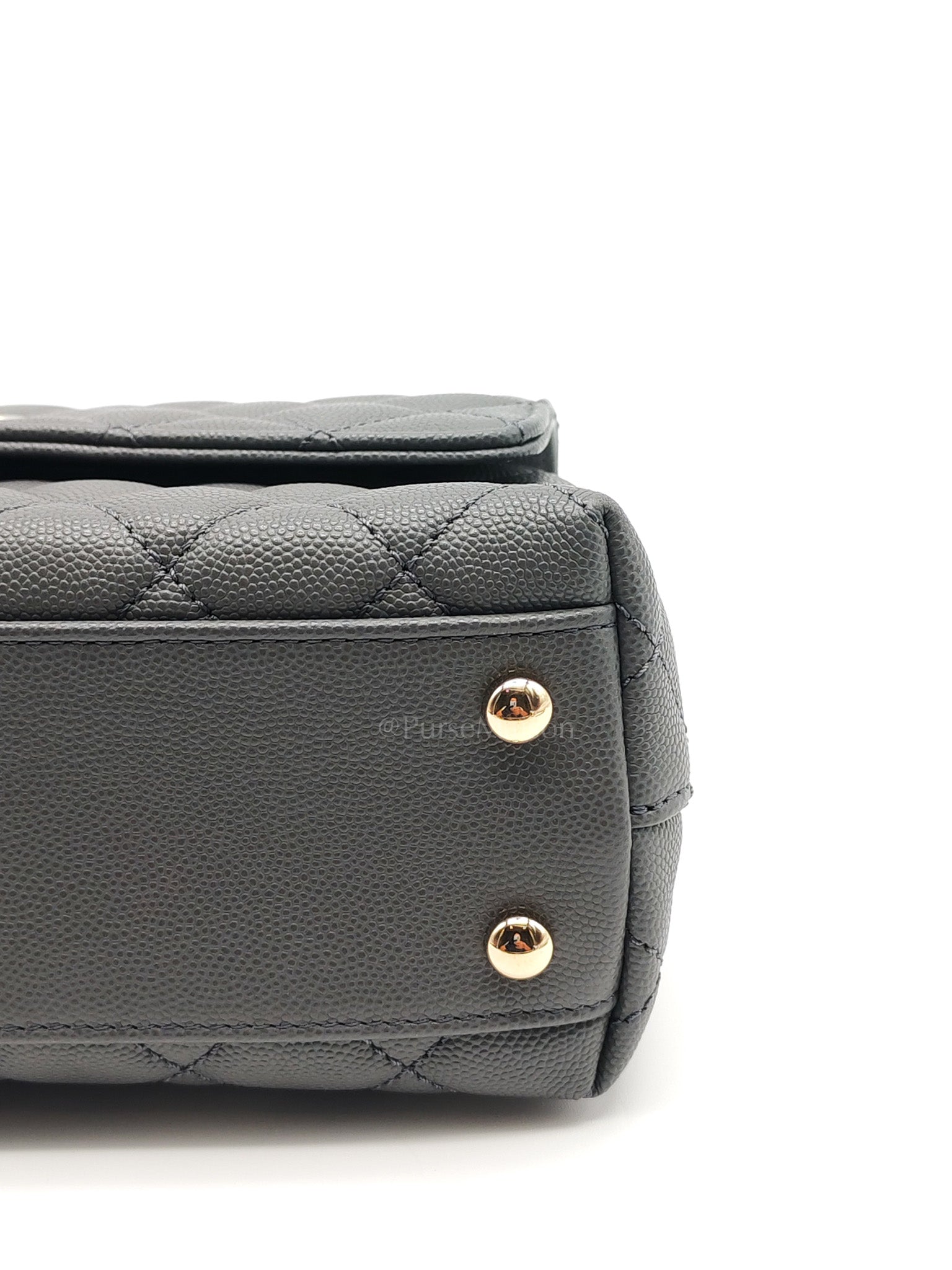 Coco Handle Small in Gray Quilted Caviar Leather & Light Gold Hardware Microchip
