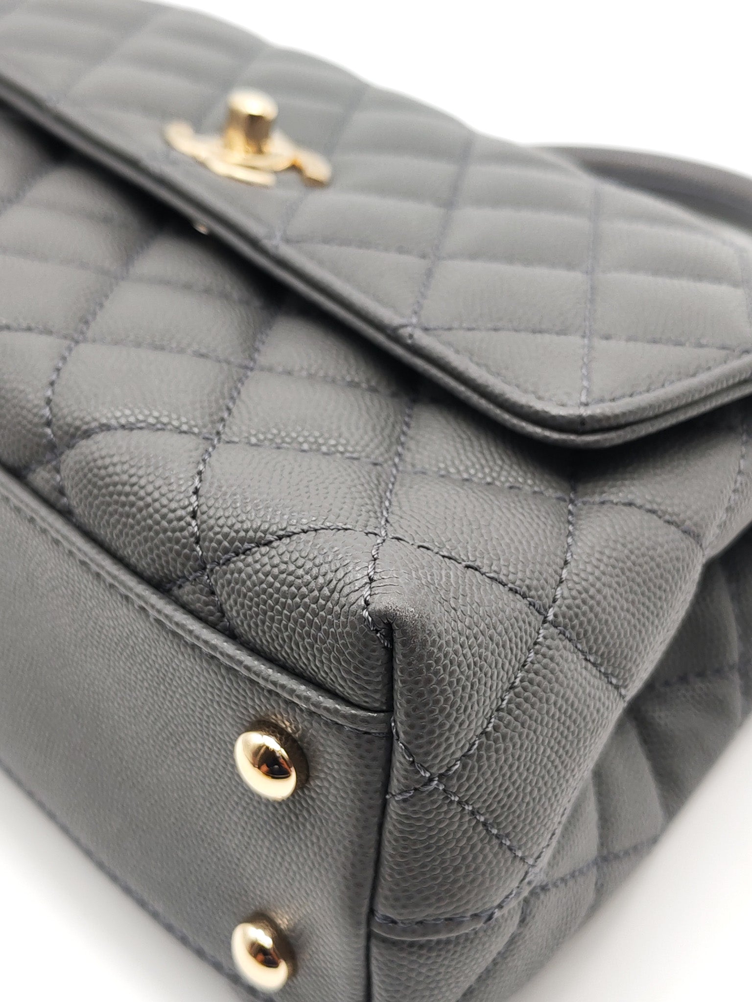 Coco Handle Small in Gray Quilted Caviar Leather & Light Gold Hardware Microchip