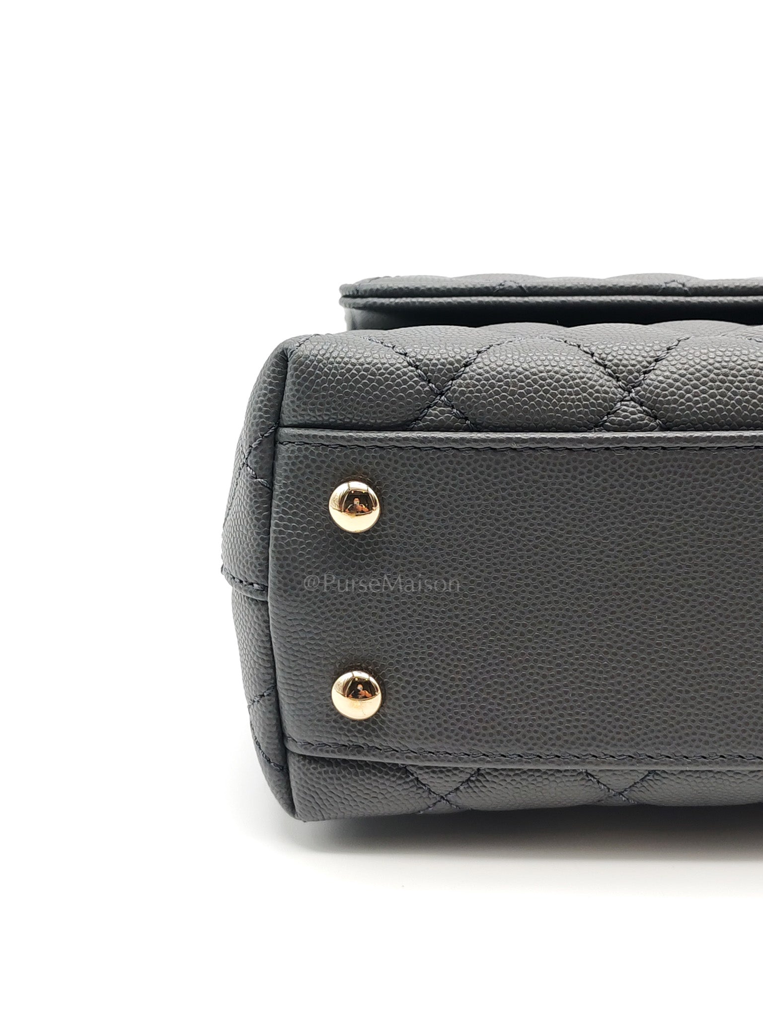 Coco Handle Small in Gray Quilted Caviar Leather & Light Gold Hardware Microchip