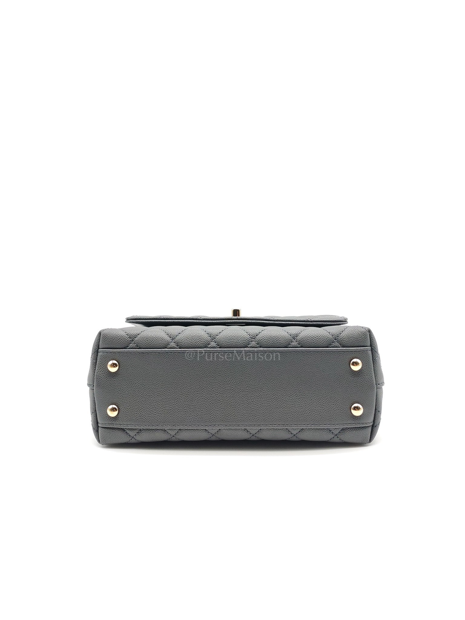 Coco Handle Small in Gray Quilted Caviar Leather & Light Gold Hardware Microchip
