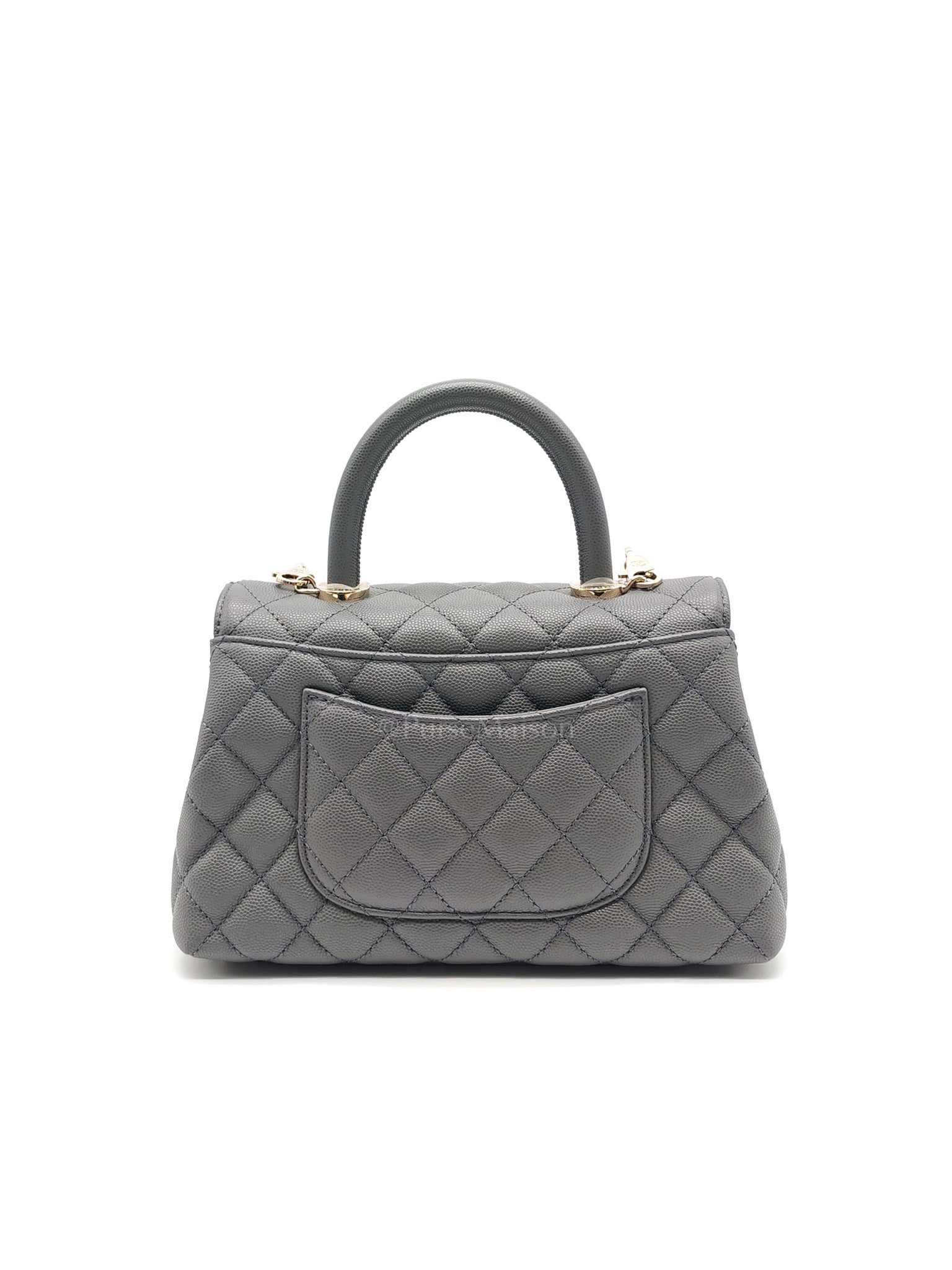 Coco Handle Small in Gray Quilted Caviar Leather & Light Gold Hardware Microchip