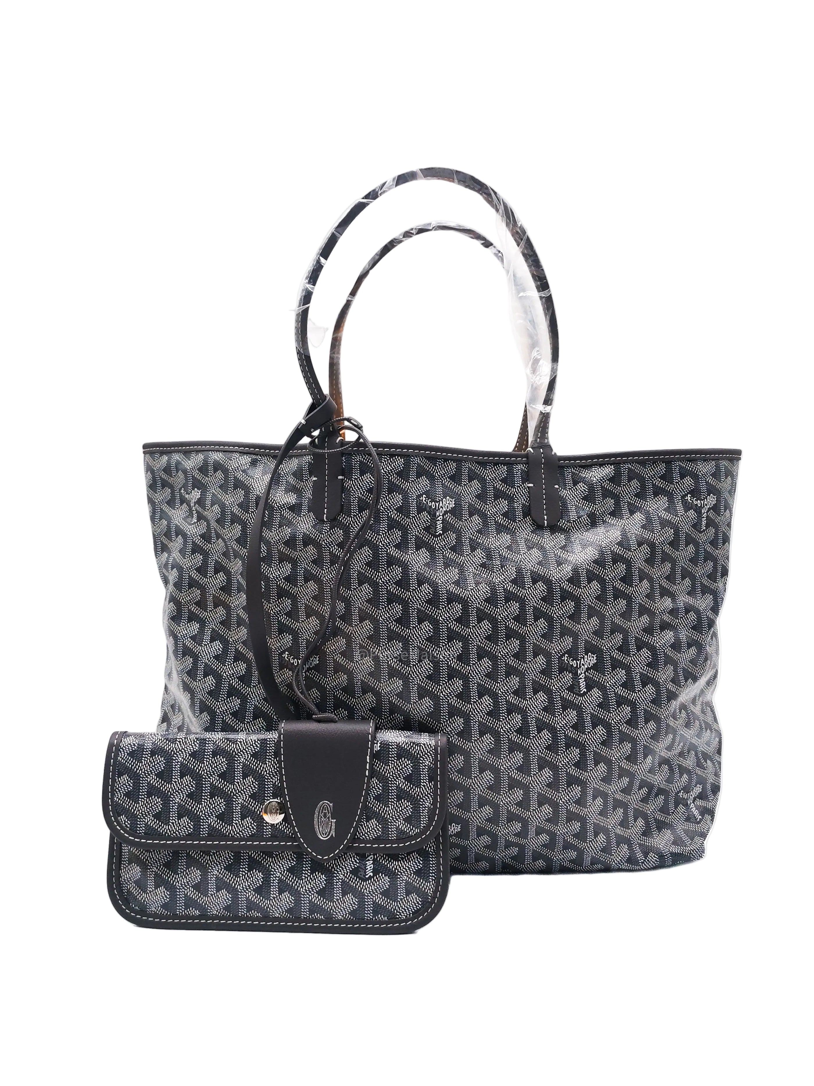 Goyard Saint Louis PM Tote Bag in Gris/Grey Goyardine Canvas with Croc Universel Clip Charm