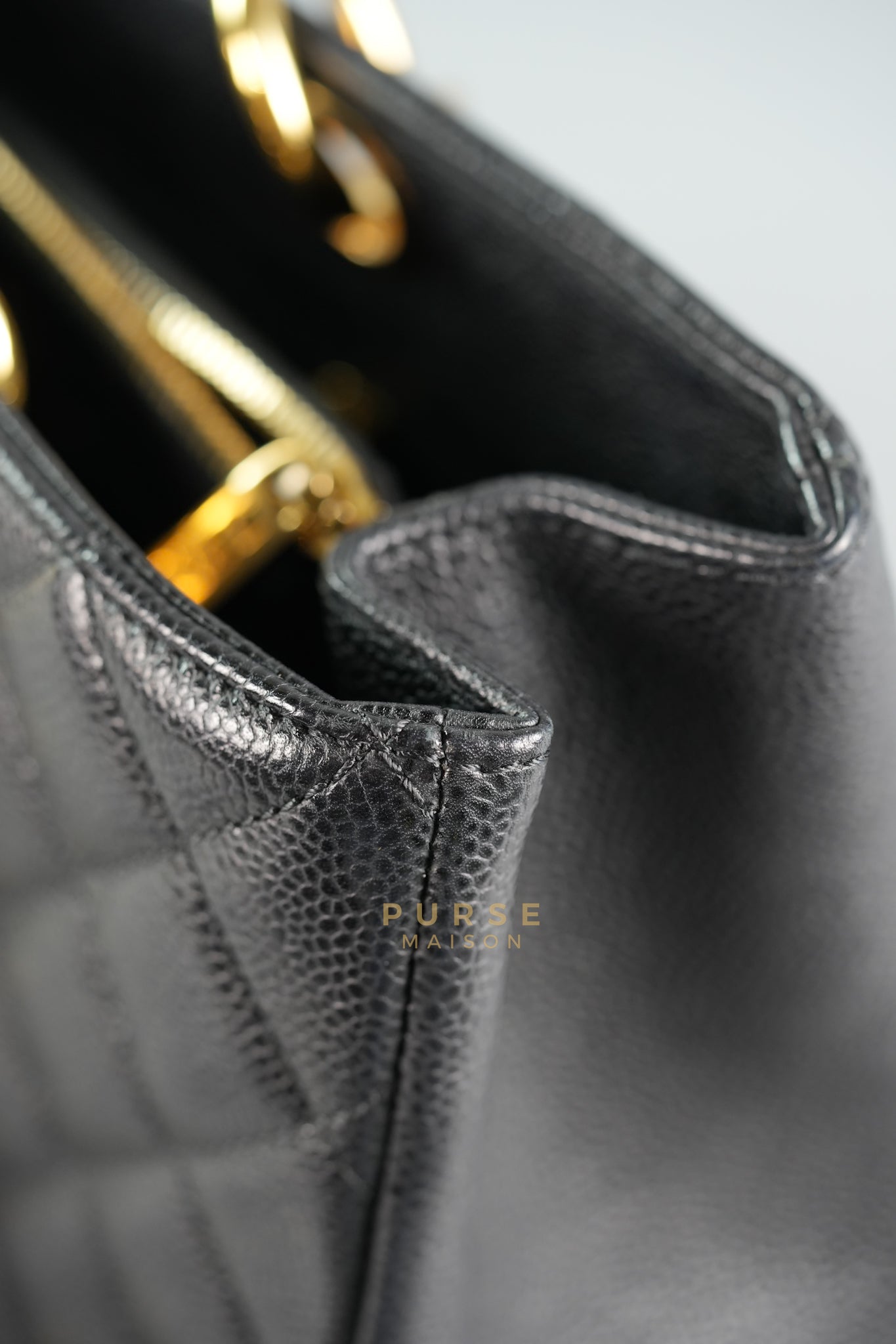 GST in Black Quilted Caviar Leather and Gold Hardware Series 14 | Purse Maison Luxury Bags Shop