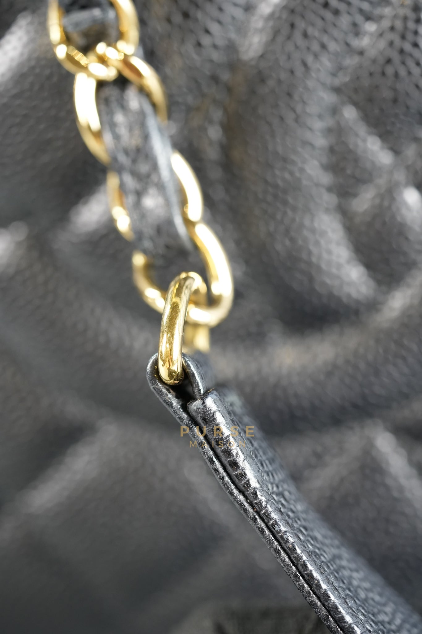 GST in Black Quilted Caviar Leather and Gold Hardware Series 14 | Purse Maison Luxury Bags Shop