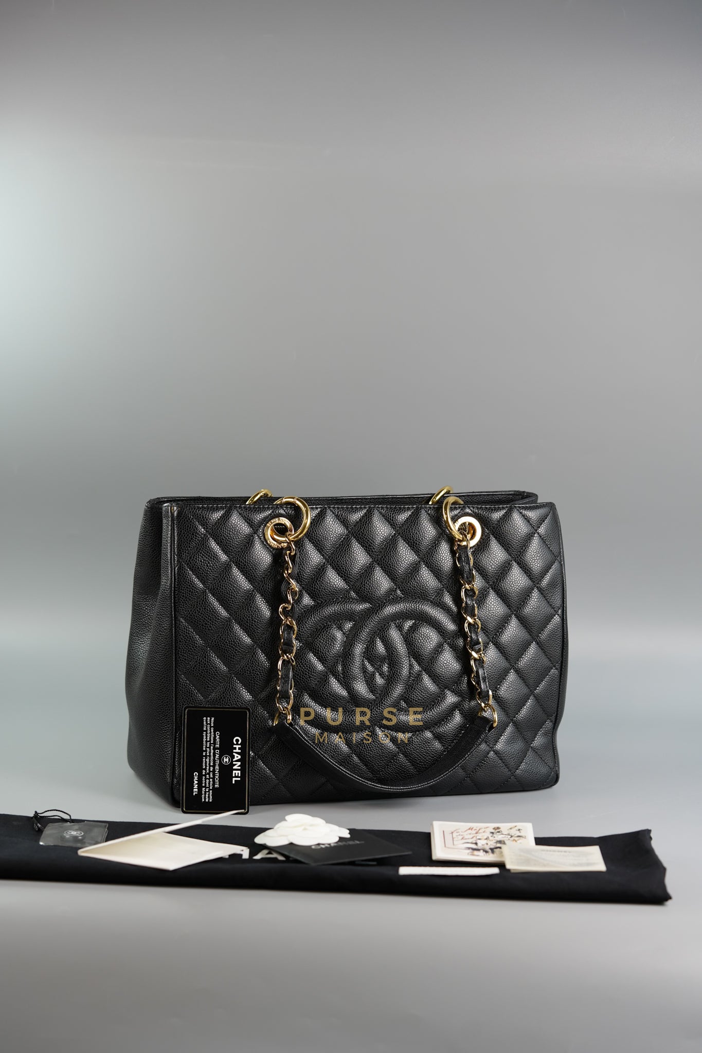 GST in Black Quilted Caviar Leather and Gold Hardware Series 14 | Purse Maison Luxury Bags Shop