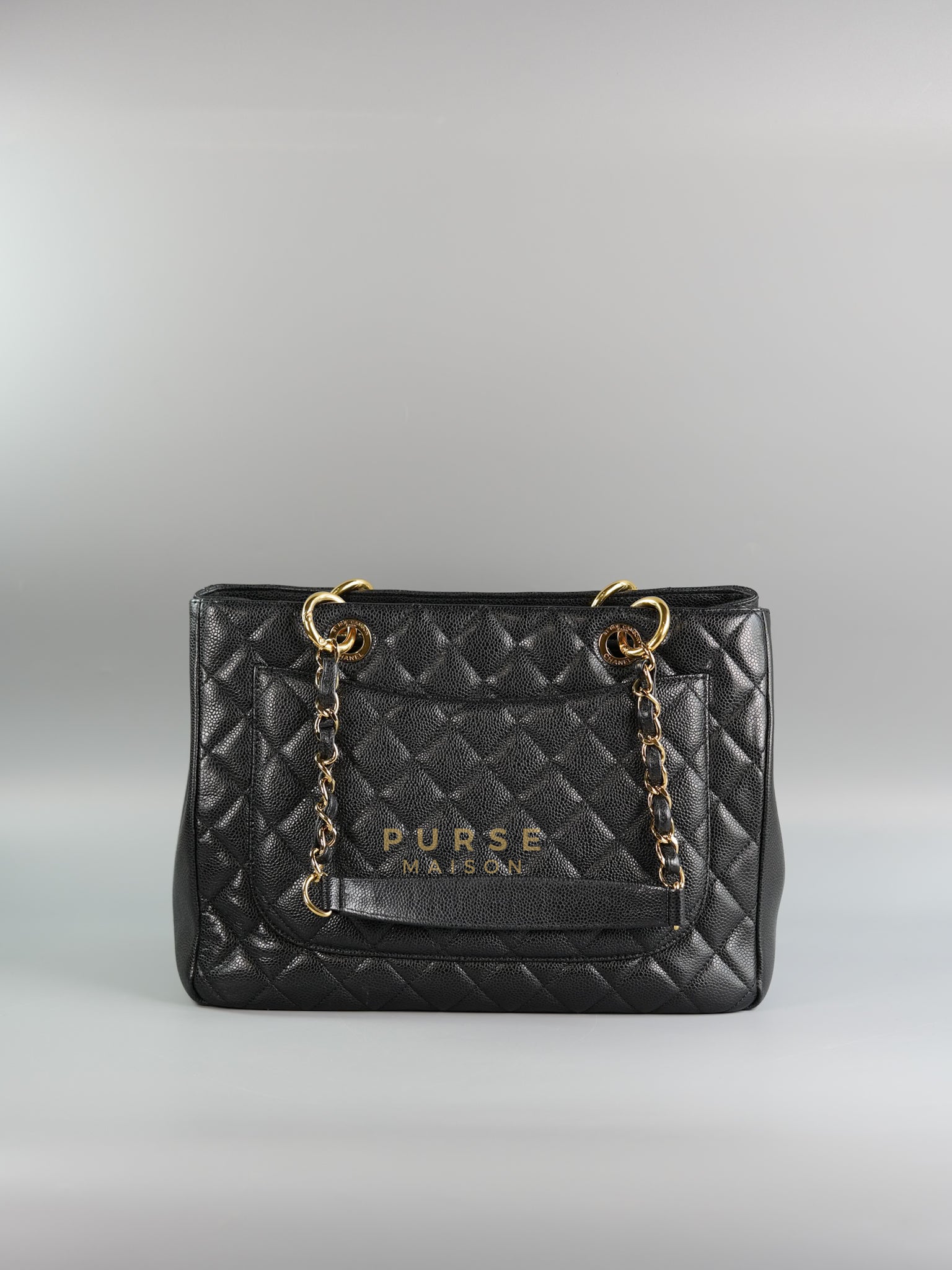 GST in Black Quilted Caviar Leather and Gold Hardware Series 14 | Purse Maison Luxury Bags Shop