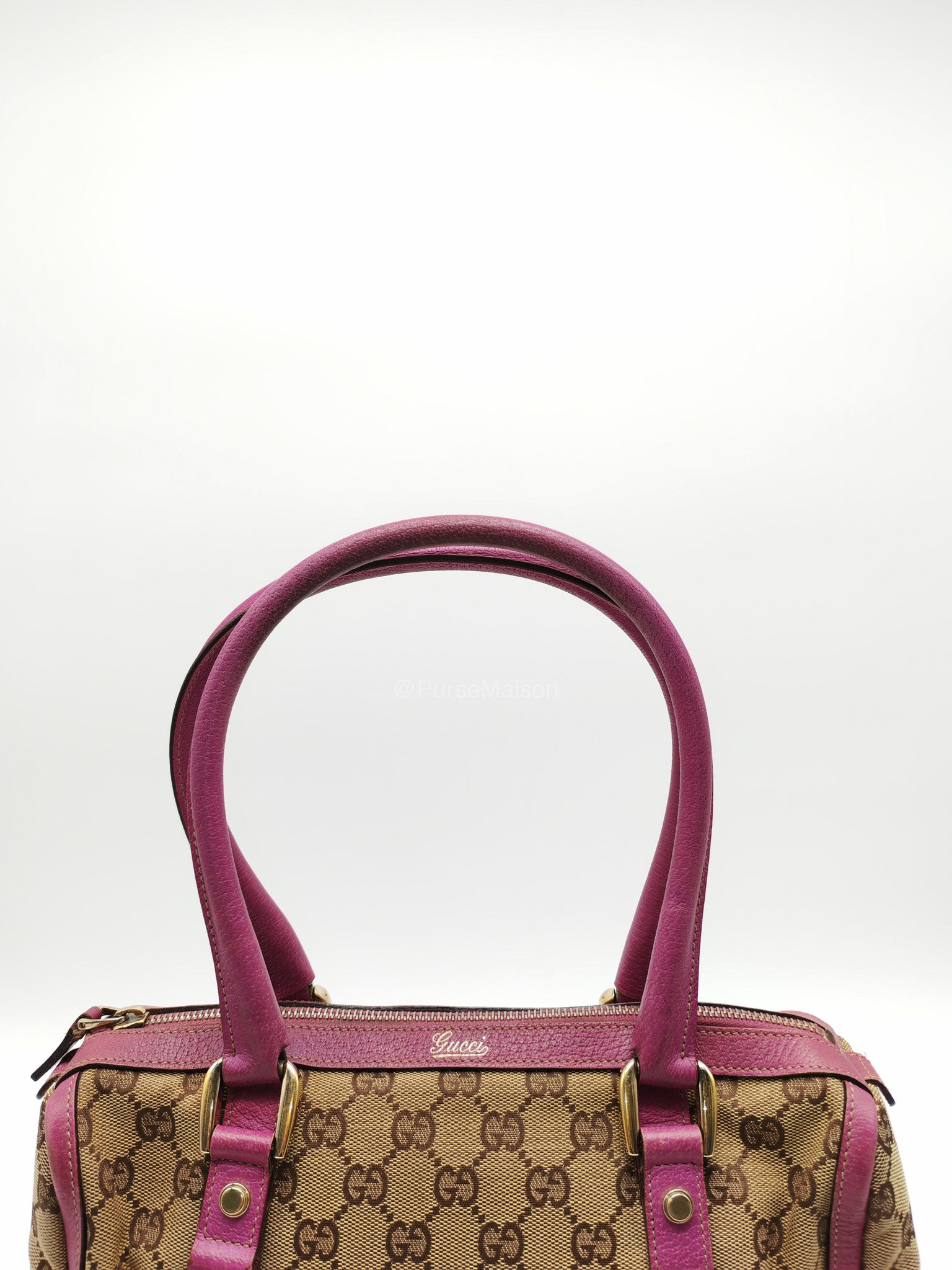 Gucci Abbey Boston Handbag in Pink GG Monogram Canvas and Light Gold Hardware | Purse Maison Luxury Bags Shop