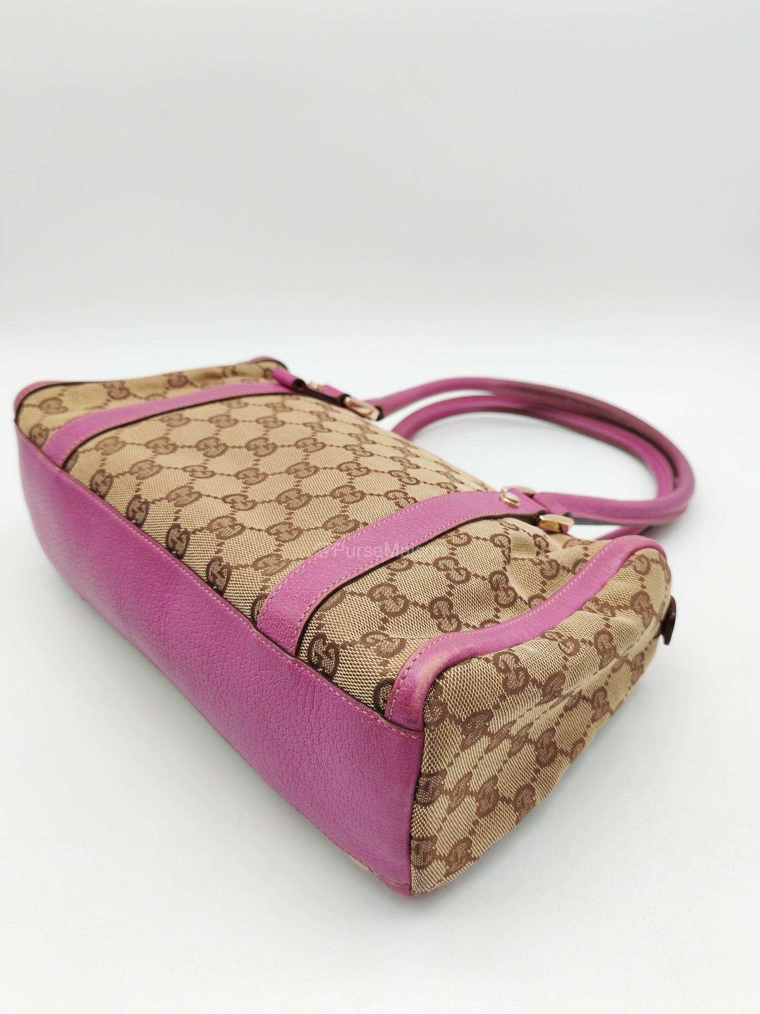 Gucci Abbey Boston Handbag in Pink GG Monogram Canvas and Light Gold Hardware | Purse Maison Luxury Bags Shop