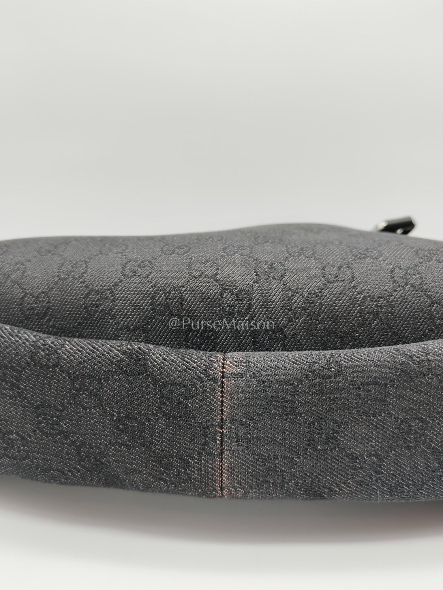 Gucci Abbey D-Ring Shoulder Bag in Black GG Supreme Denim Canvas | Purse Maison Luxury Bags Shop