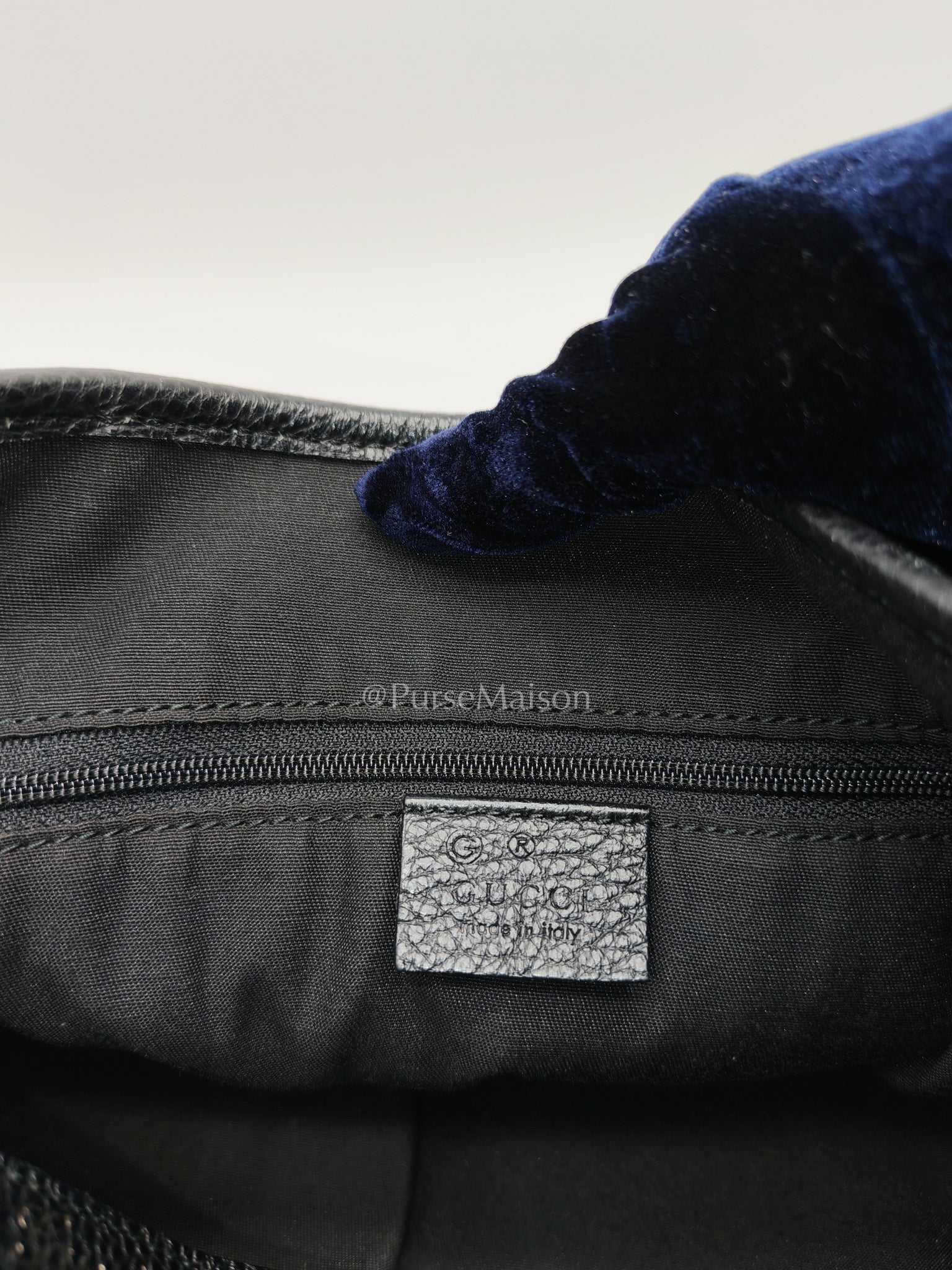 Gucci Abbey D-Ring Shoulder Bag in Black GG Supreme Denim Canvas | Purse Maison Luxury Bags Shop