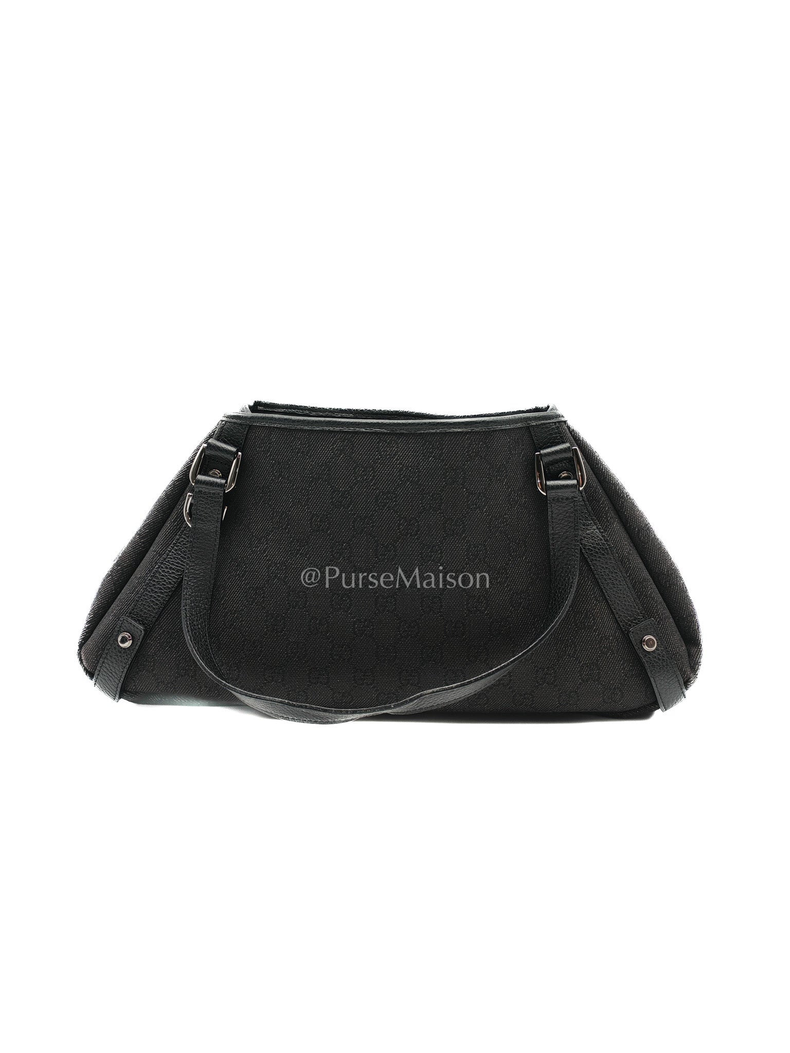 Gucci Abbey D-Ring Shoulder Bag in Black GG Supreme Denim Canvas | Purse Maison Luxury Bags Shop